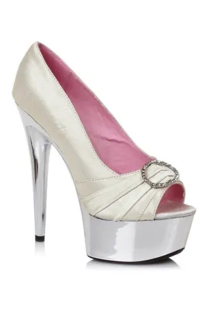 609-LAUREN Platform Pump  | Nude Genuine Satin