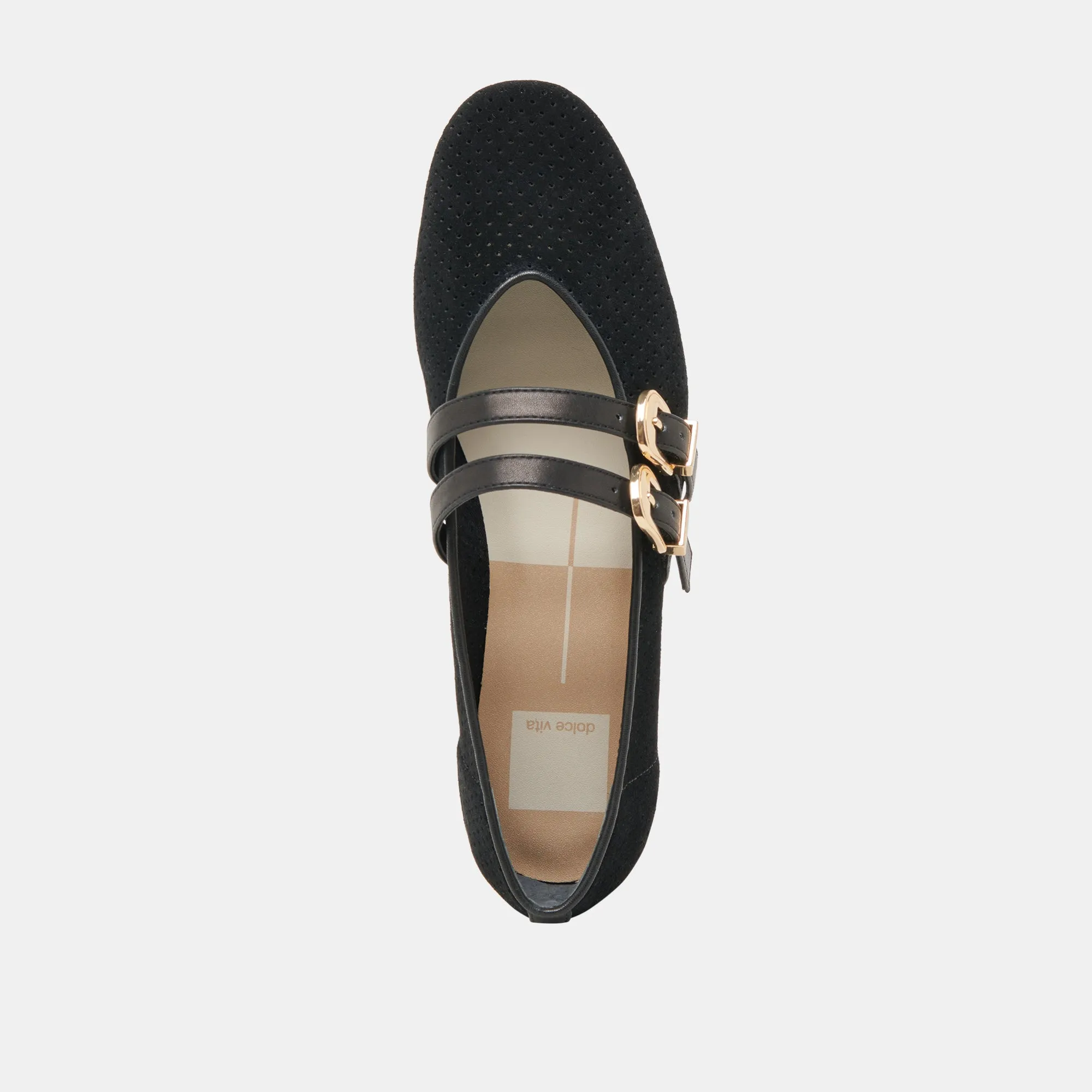 BAYLEE WIDE BALLET FLATS ONYX PERFORATED SUEDE