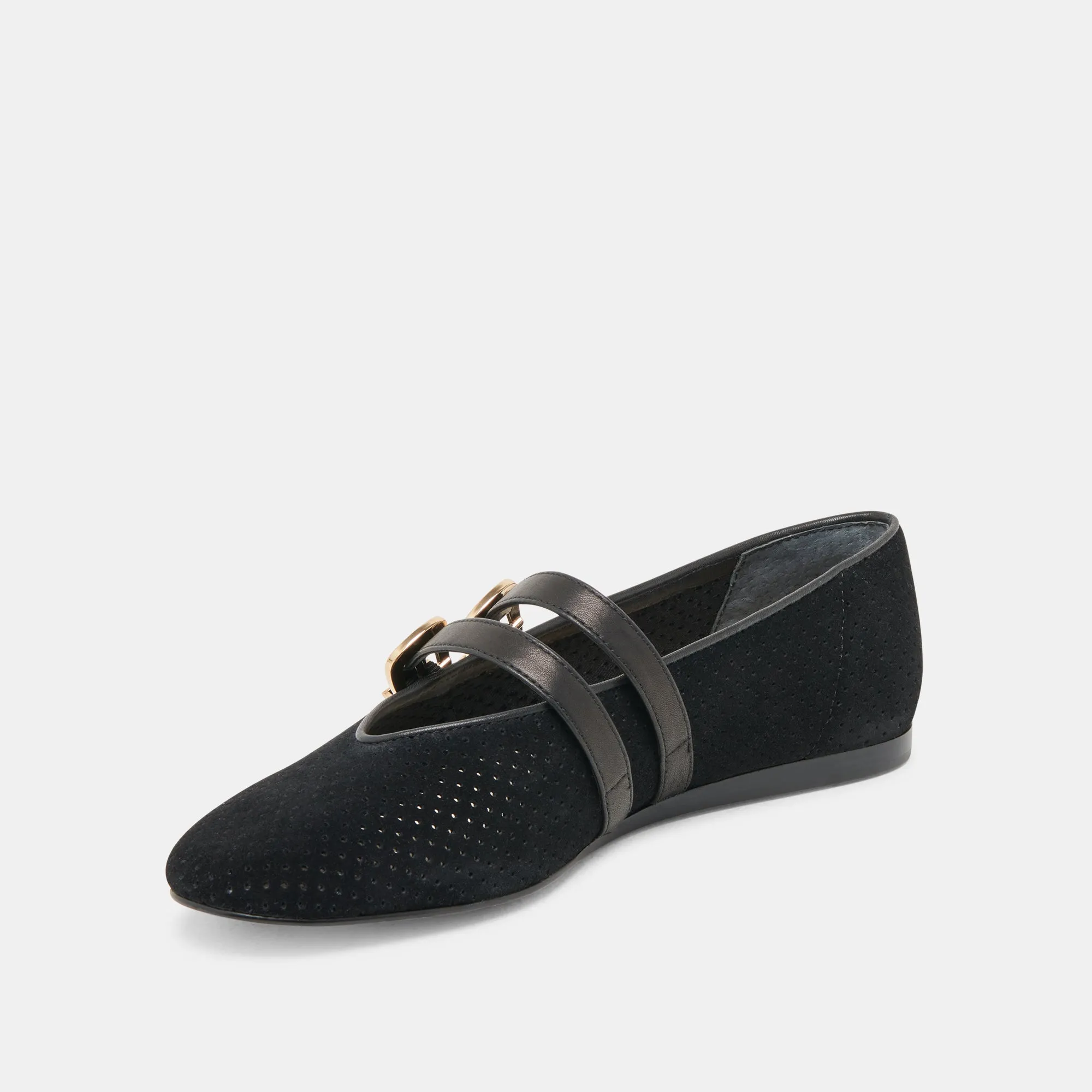 BAYLEE WIDE BALLET FLATS ONYX PERFORATED SUEDE