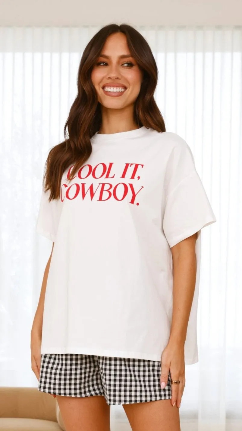 Cool It Cowboy Top and Shorts Set - White/Black Gingham