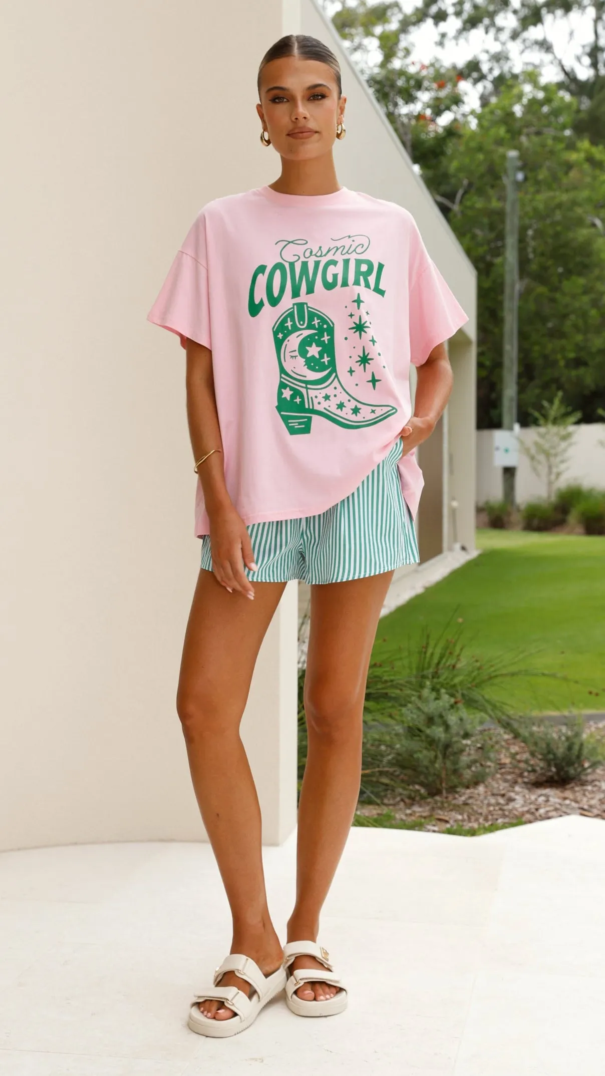 Cosmic Cowgirl Top and Shorts Set - Pink/Green
