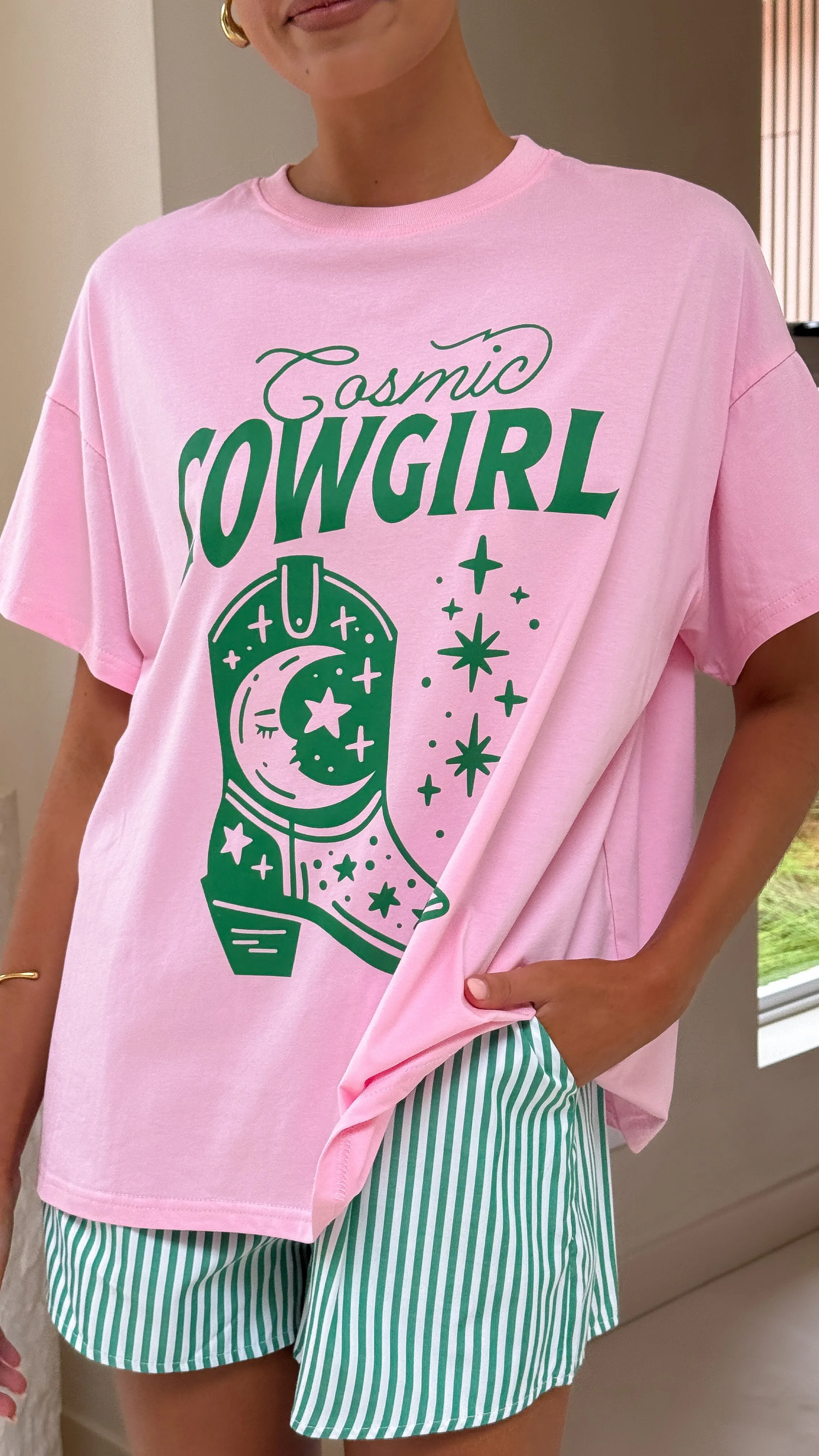 Cosmic Cowgirl Top and Shorts Set - Pink/Green
