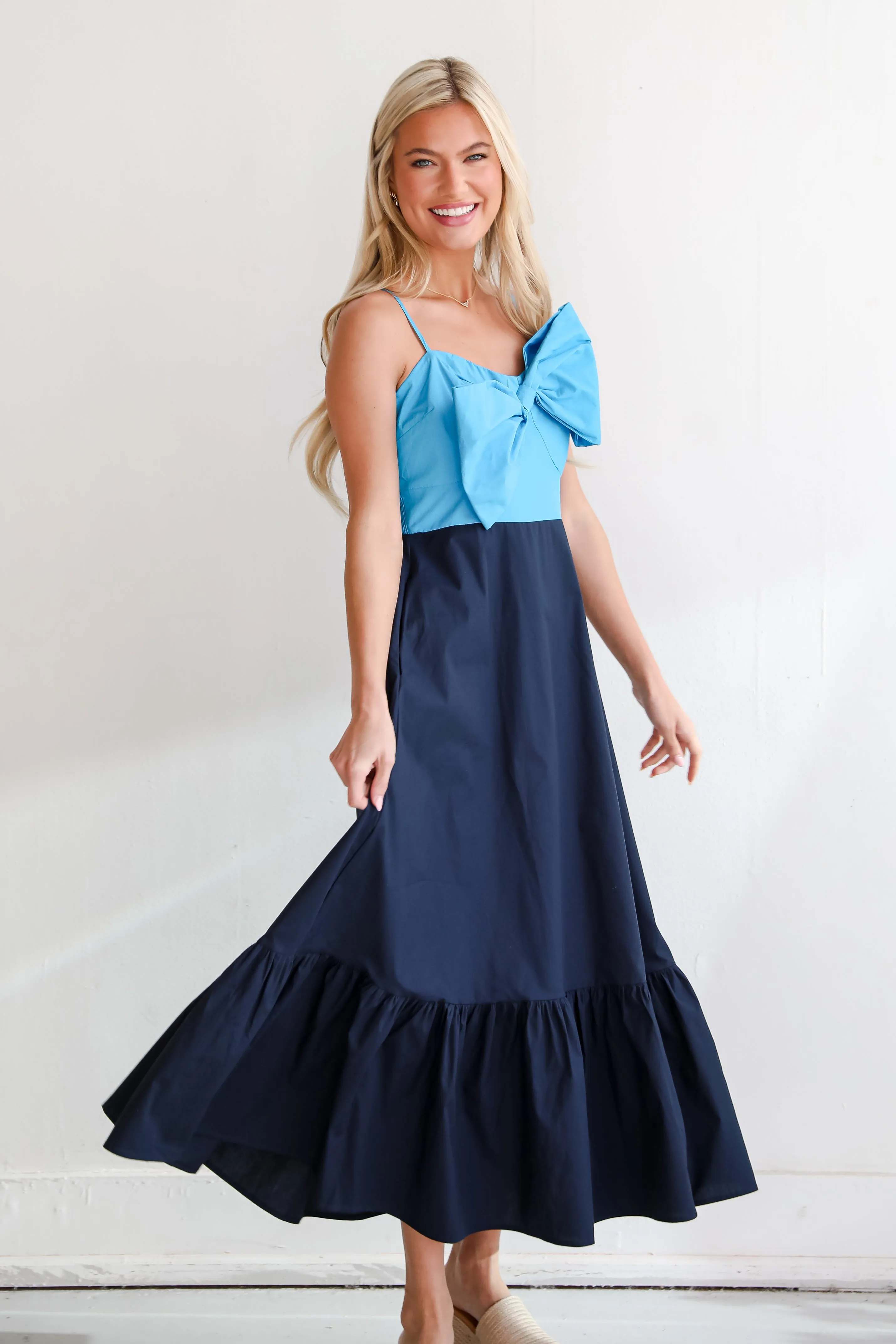 FINAL SALE - Endearing Beauty Blue Bow Maxi Dress