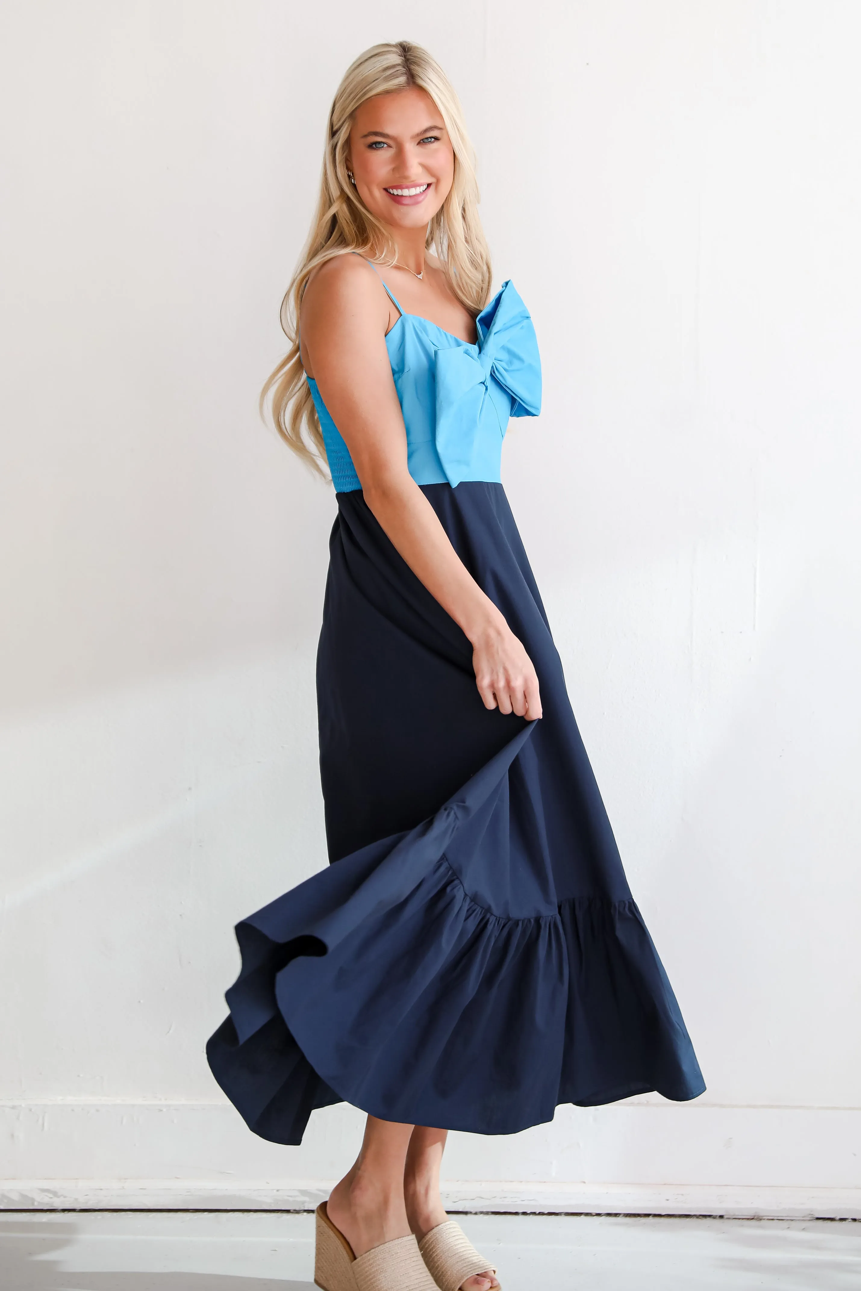 FINAL SALE - Endearing Beauty Blue Bow Maxi Dress