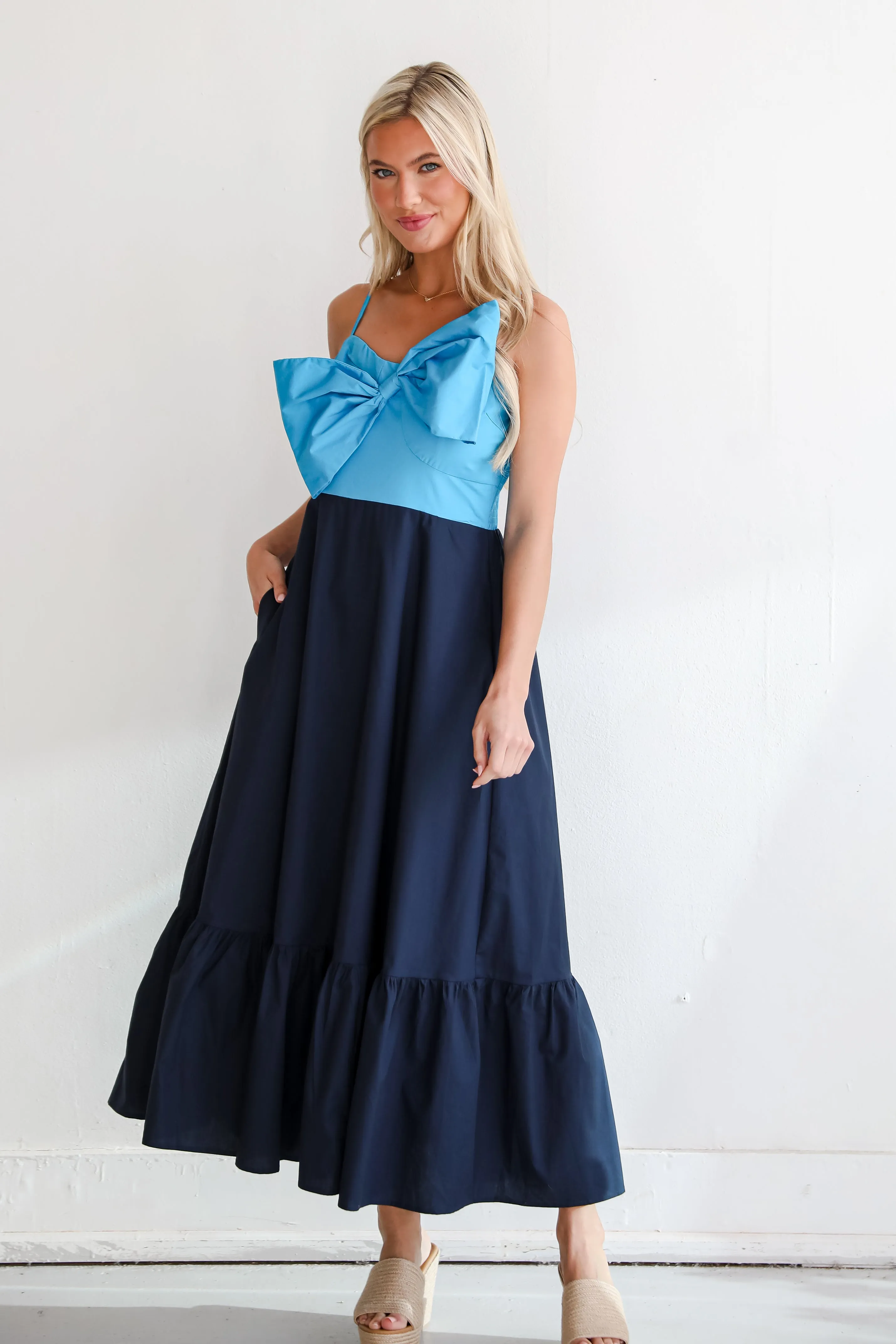 FINAL SALE - Endearing Beauty Blue Bow Maxi Dress