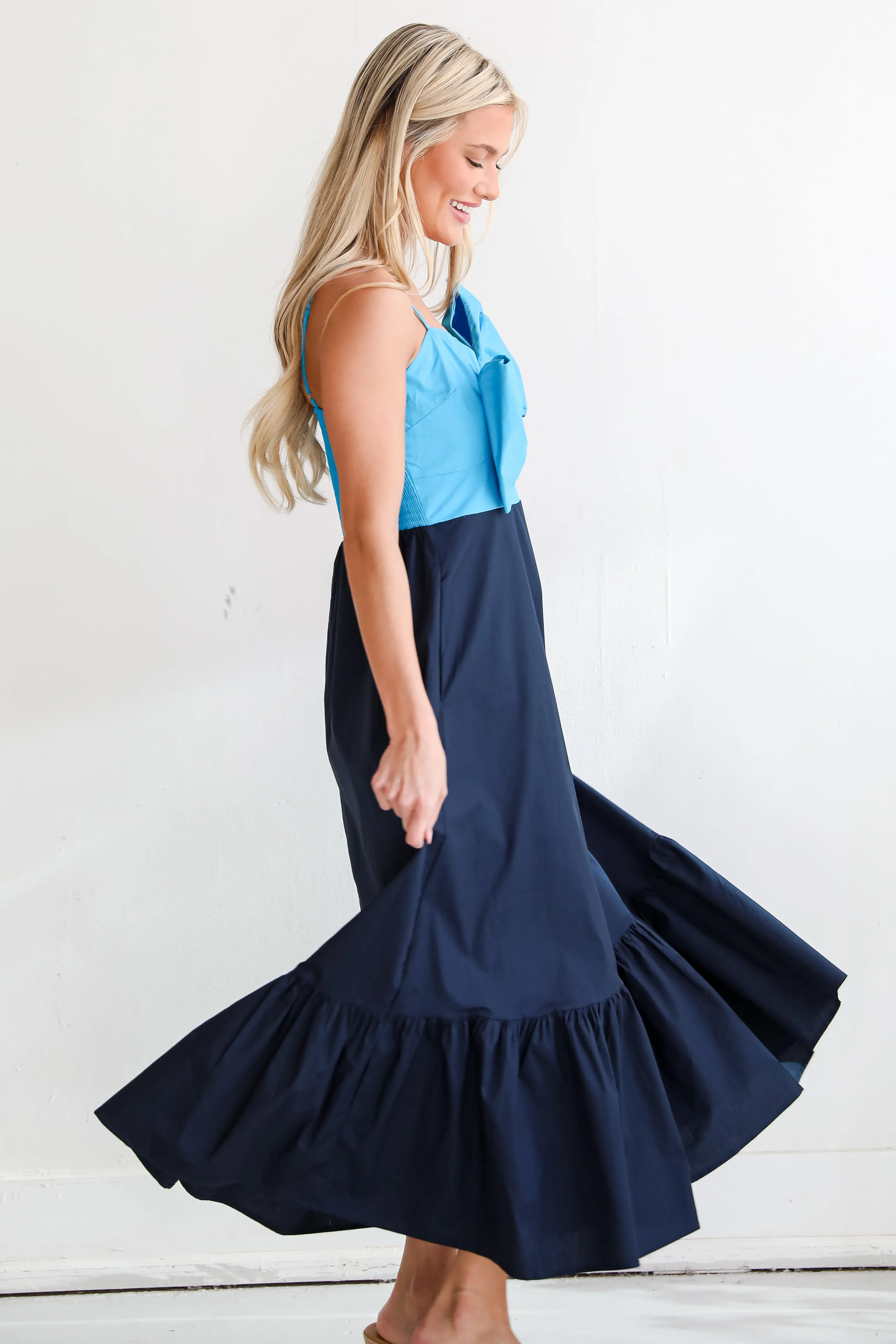 FINAL SALE - Endearing Beauty Blue Bow Maxi Dress