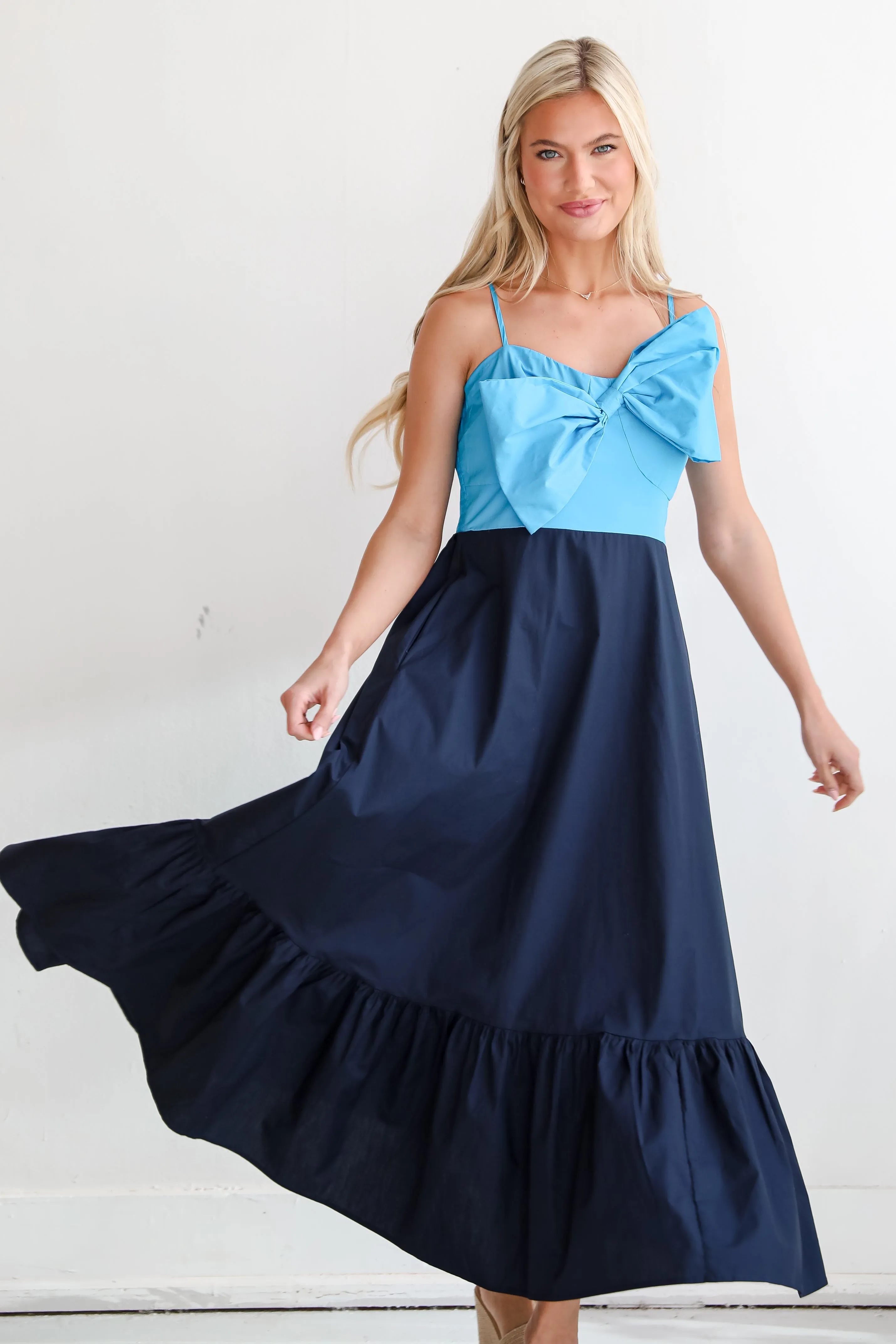 FINAL SALE - Endearing Beauty Blue Bow Maxi Dress