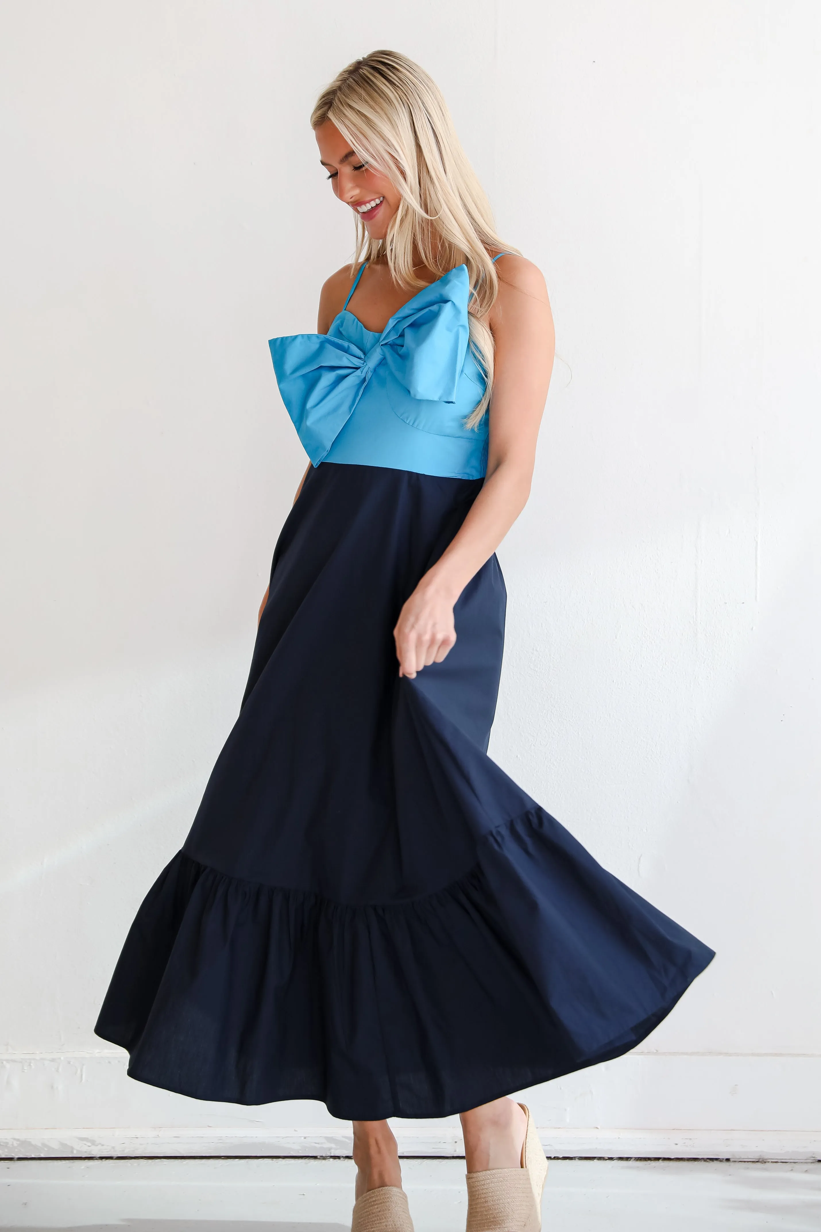 FINAL SALE - Endearing Beauty Blue Bow Maxi Dress