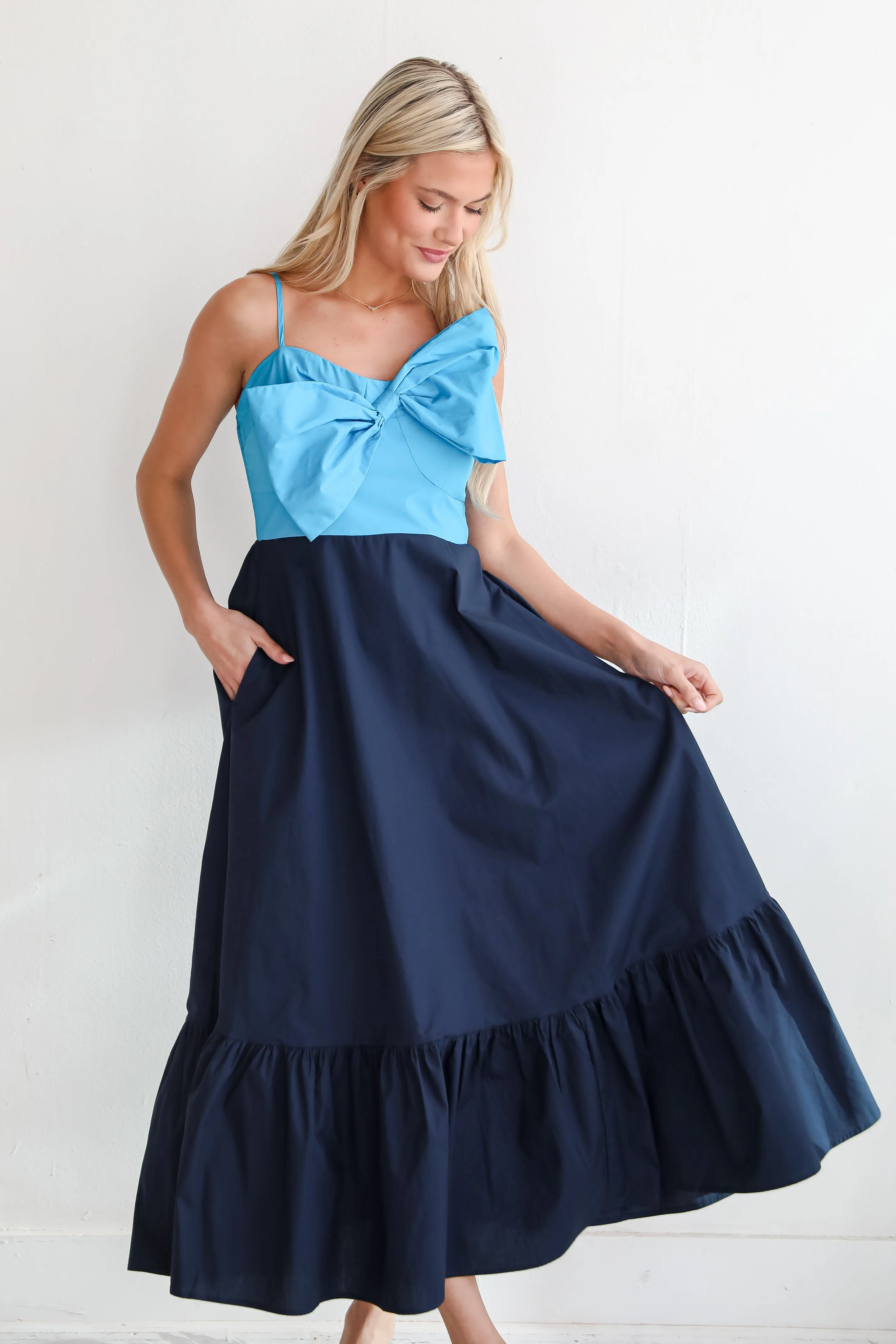 FINAL SALE - Endearing Beauty Blue Bow Maxi Dress