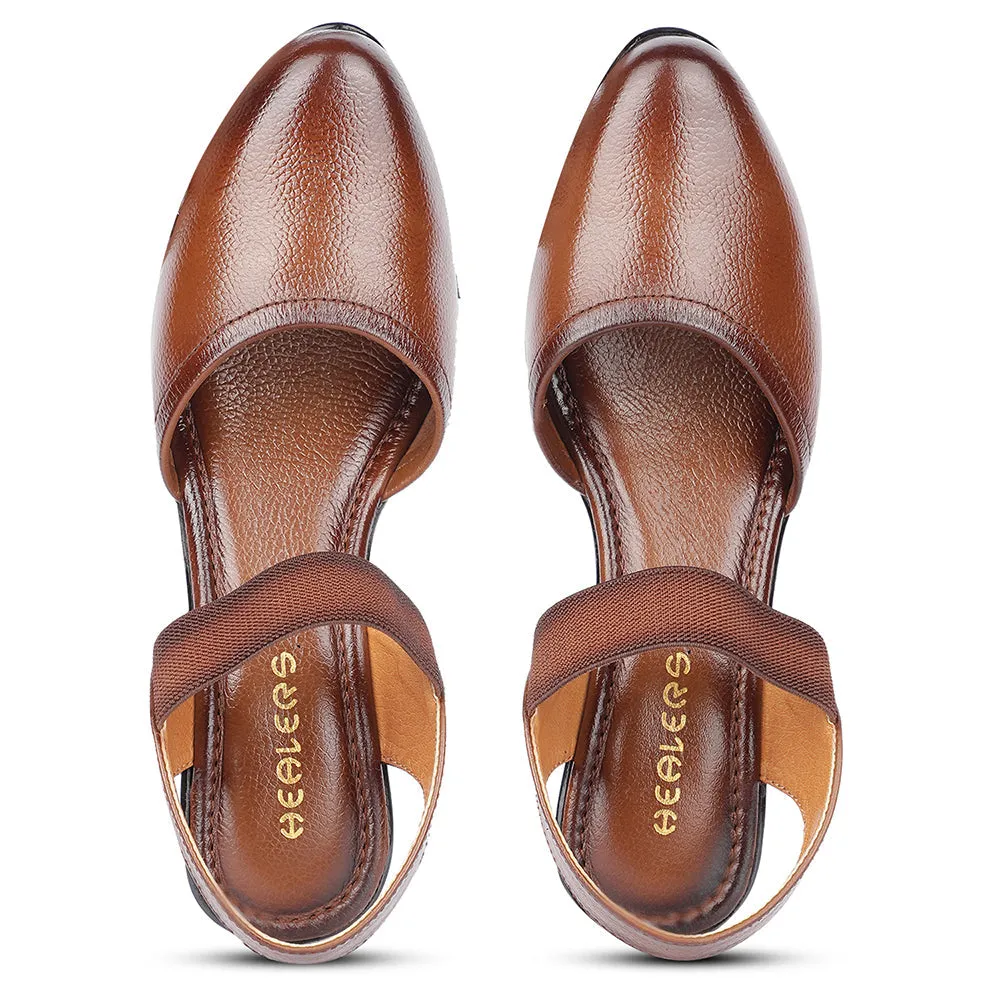 Healers Casual Tan Block Heel Sandal For Women T840-06 By Liberty