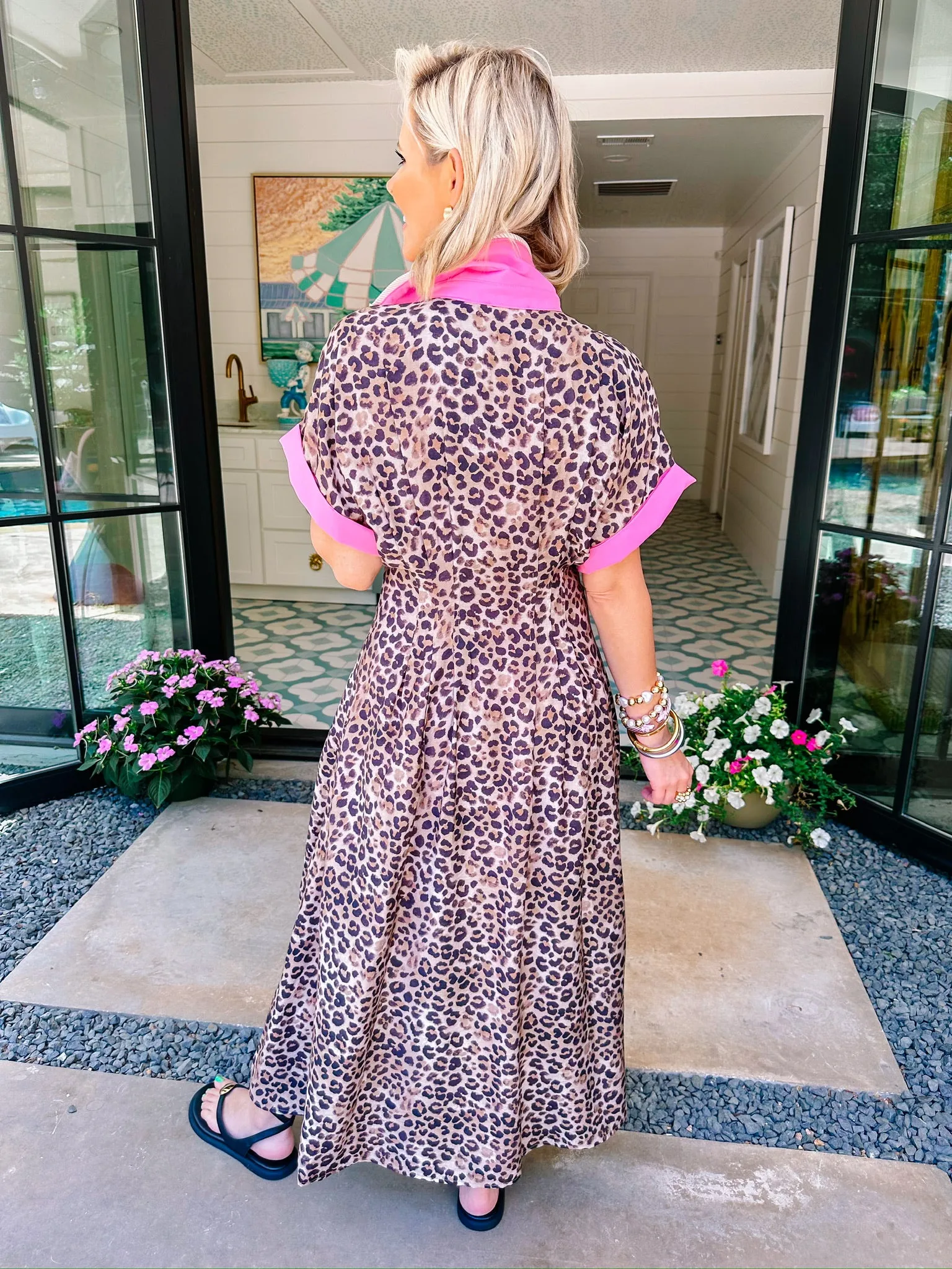 LORELEI LEOPARD BUTTON UP MIDI DRESS - PINK