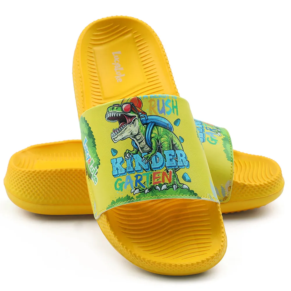 Lucy & Luke Casual Yellow Printed Slides For Kids CONNER-2E By Liberty