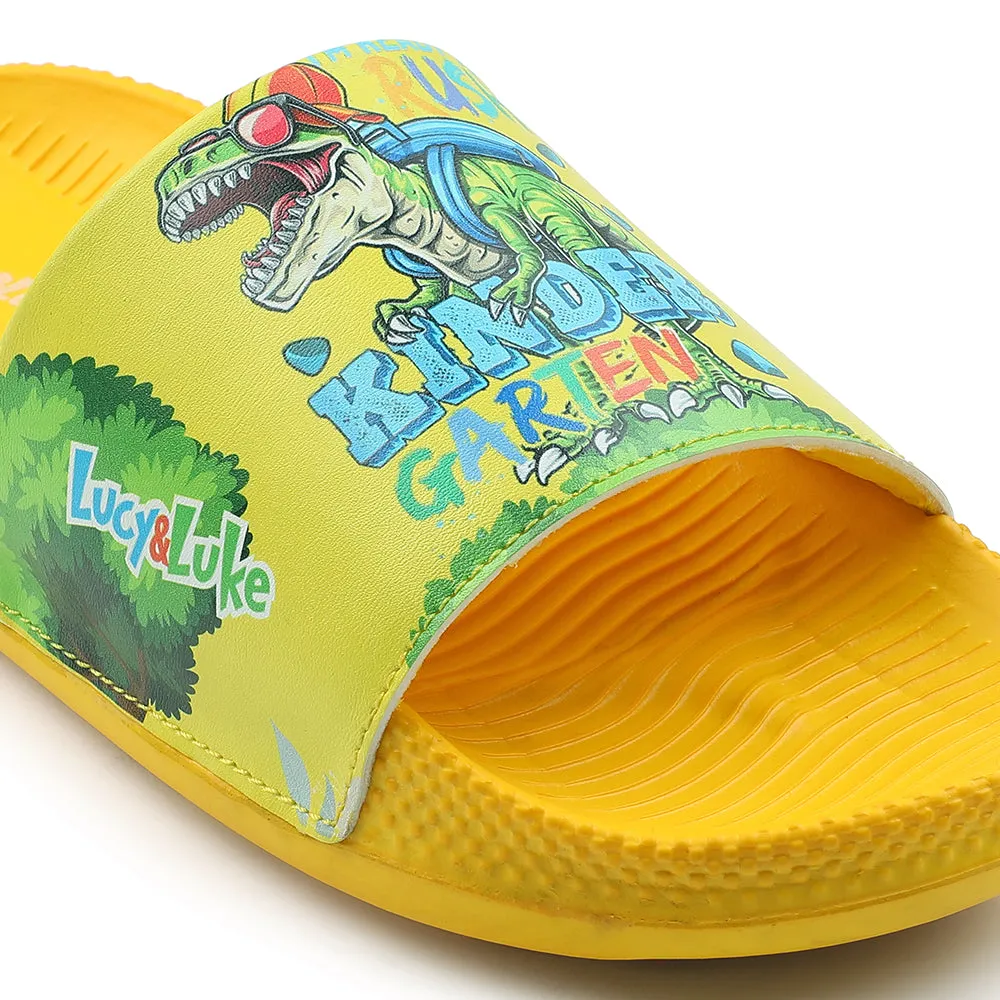 Lucy & Luke Casual Yellow Printed Slides For Kids CONNER-2E By Liberty