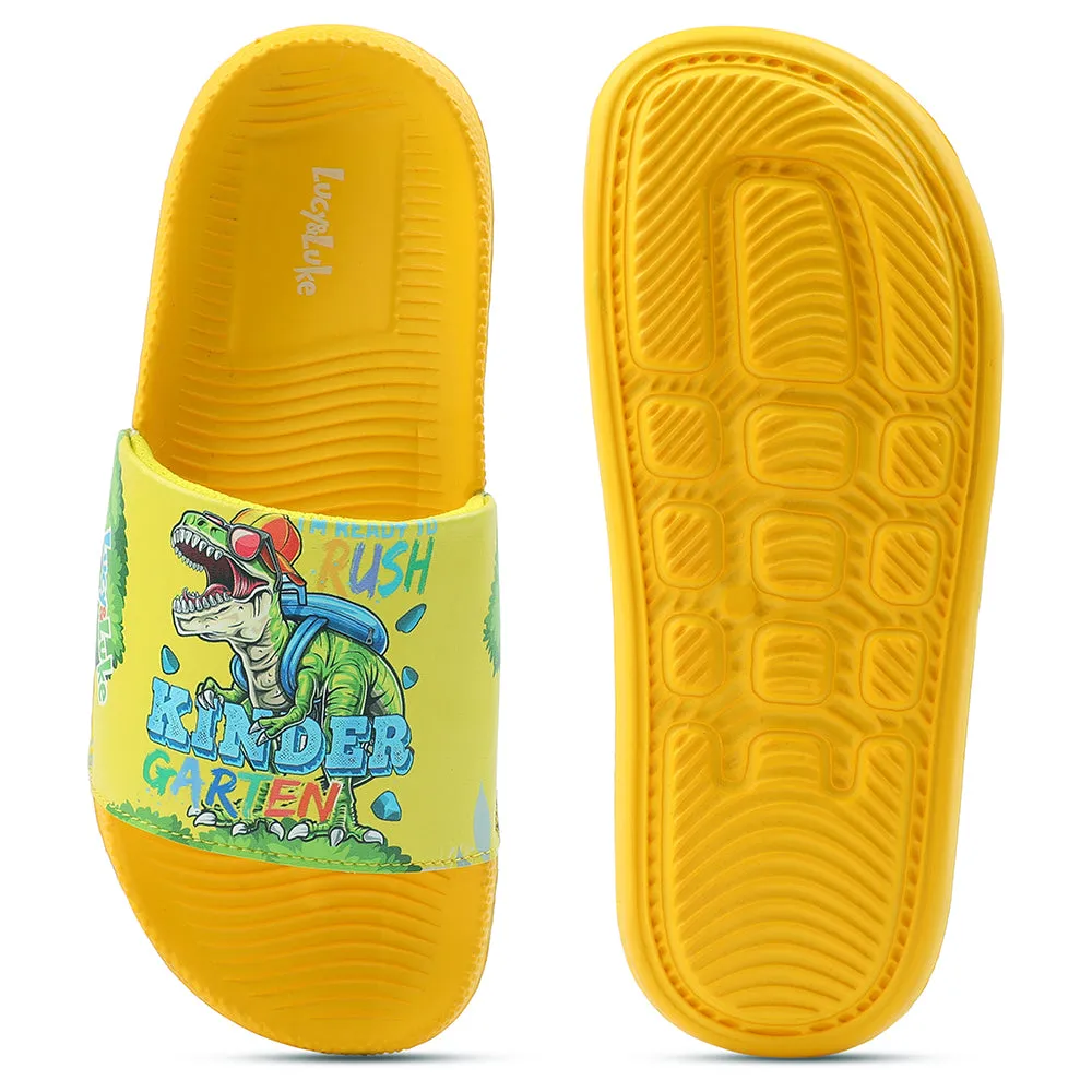 Lucy & Luke Casual Yellow Printed Slides For Kids CONNER-2E By Liberty