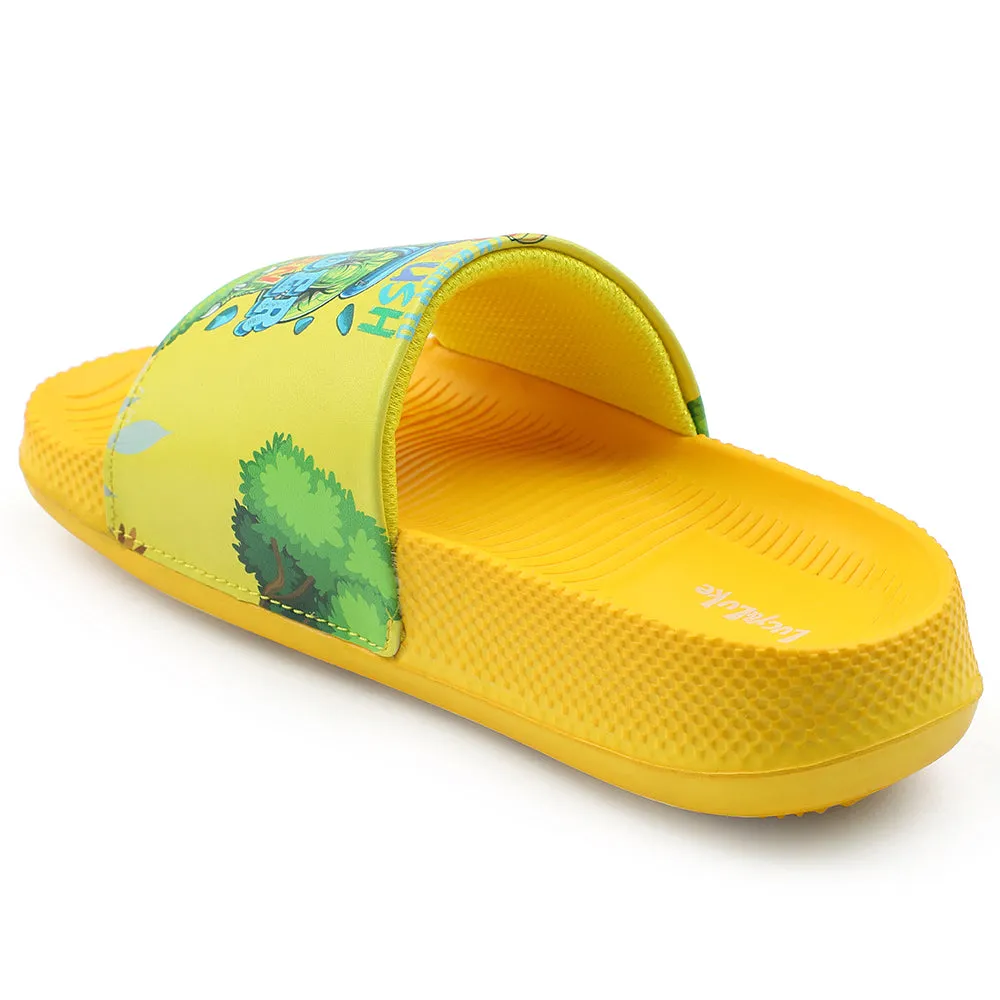 Lucy & Luke Casual Yellow Printed Slides For Kids CONNER-2E By Liberty
