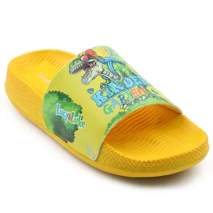 Lucy & Luke Casual Yellow Printed Slides For Kids CONNER-2E By Liberty
