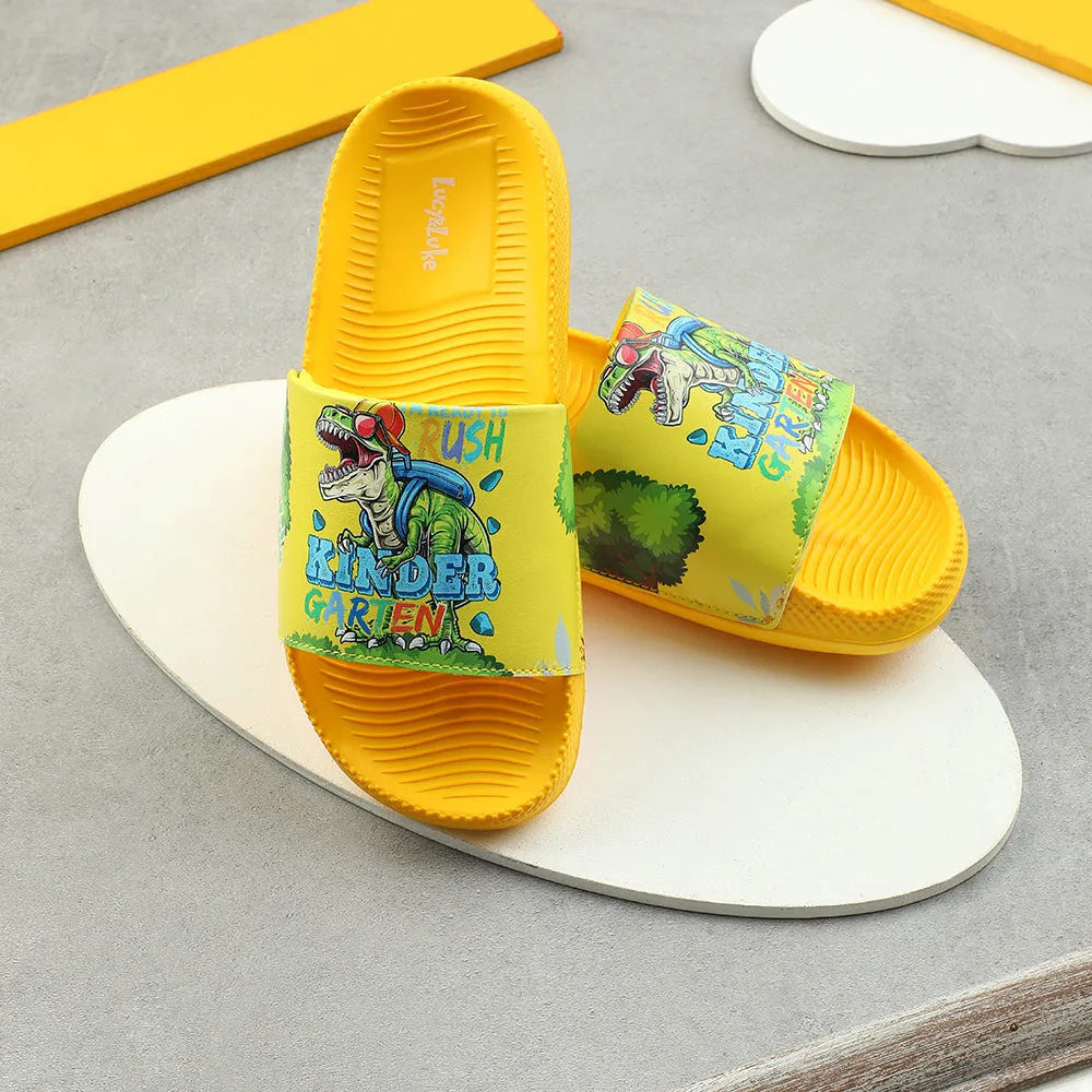 Lucy & Luke Casual Yellow Printed Slides For Kids CONNER-2E By Liberty