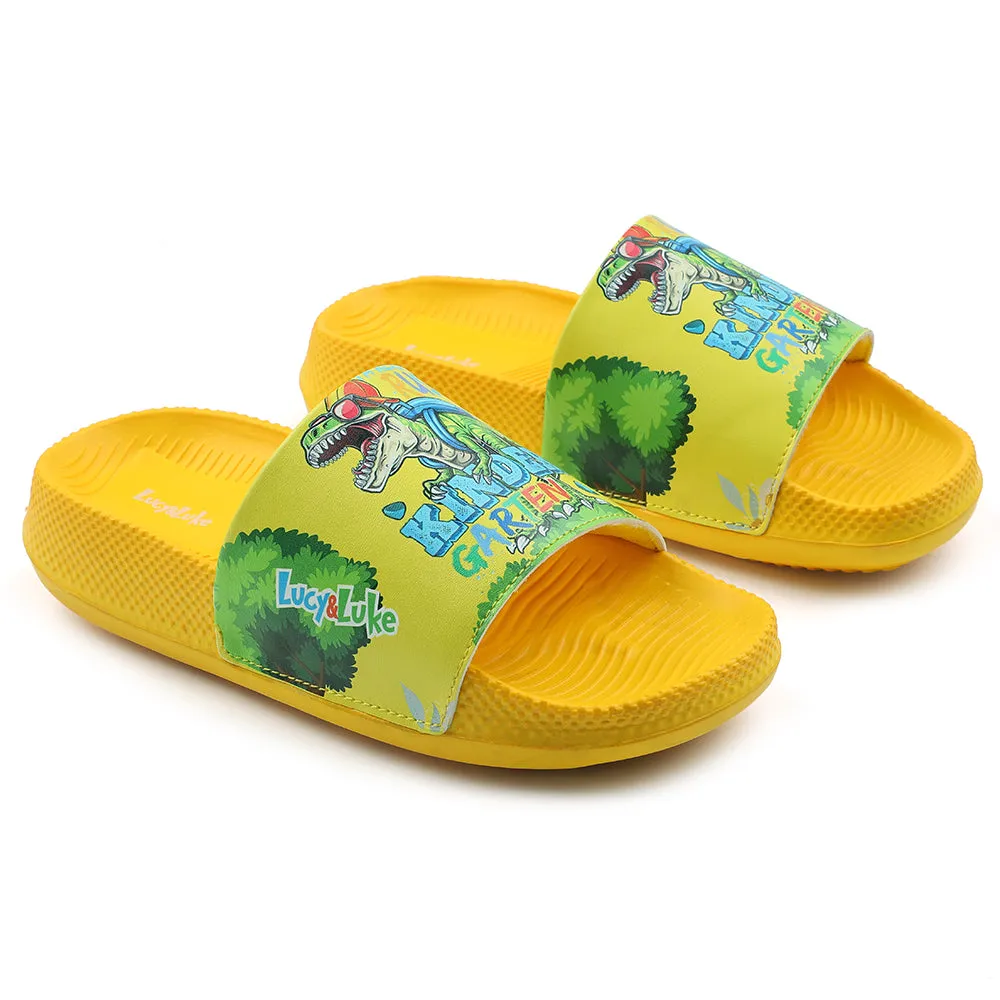Lucy & Luke Casual Yellow Printed Slides For Kids CONNER-2E By Liberty