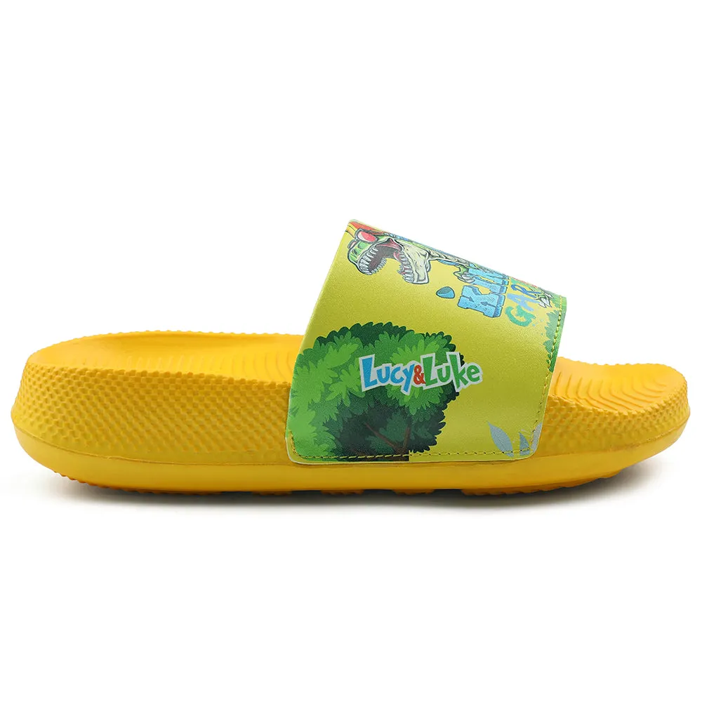 Lucy & Luke Casual Yellow Printed Slides For Kids CONNER-2E By Liberty
