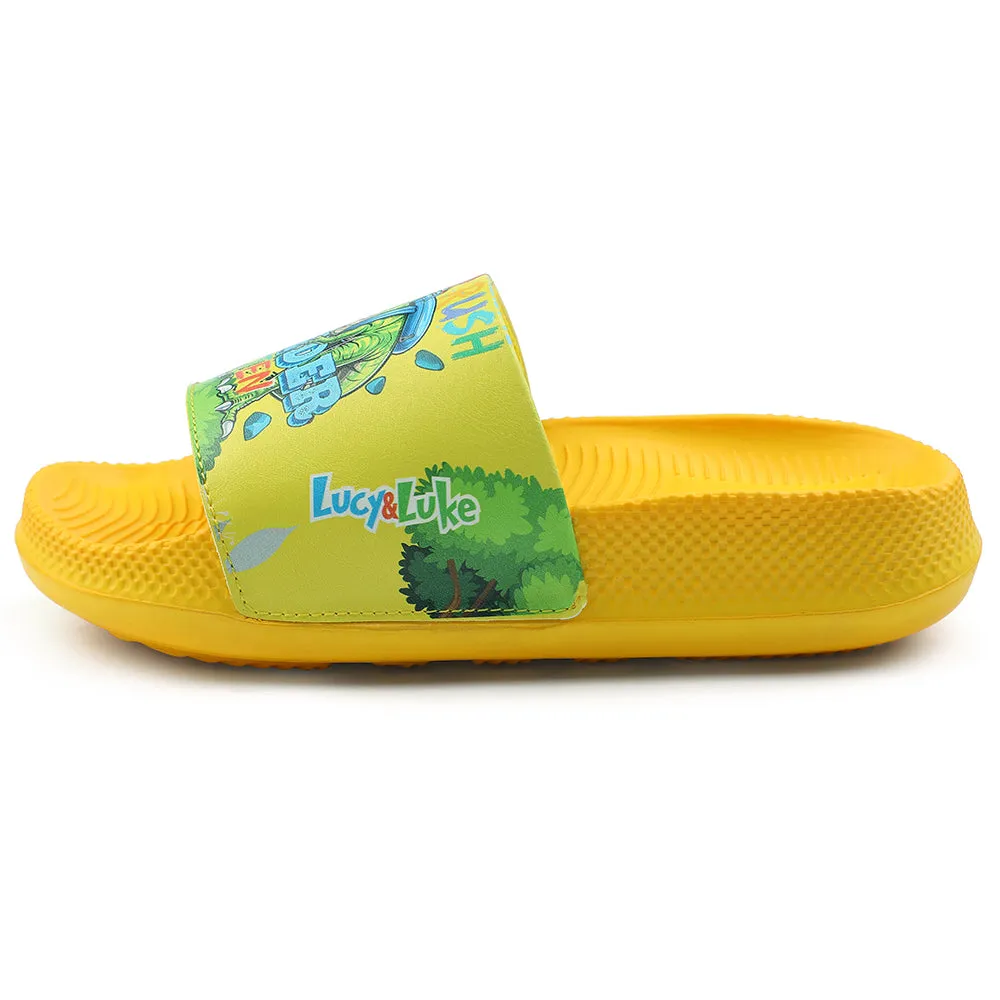 Lucy & Luke Casual Yellow Printed Slides For Kids CONNER-2E By Liberty