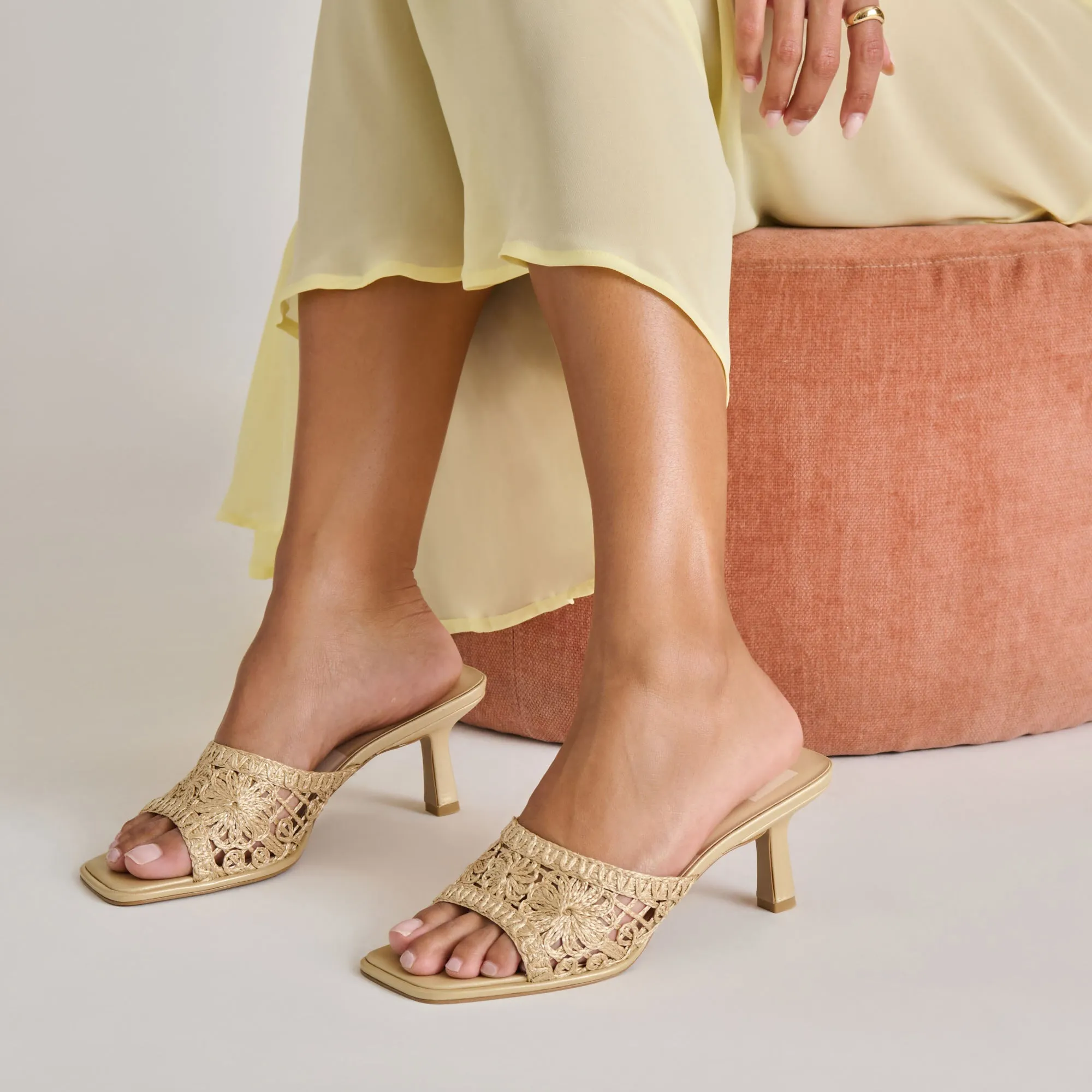 MAYLAH HEELS LIGHT GOLD MACRAME