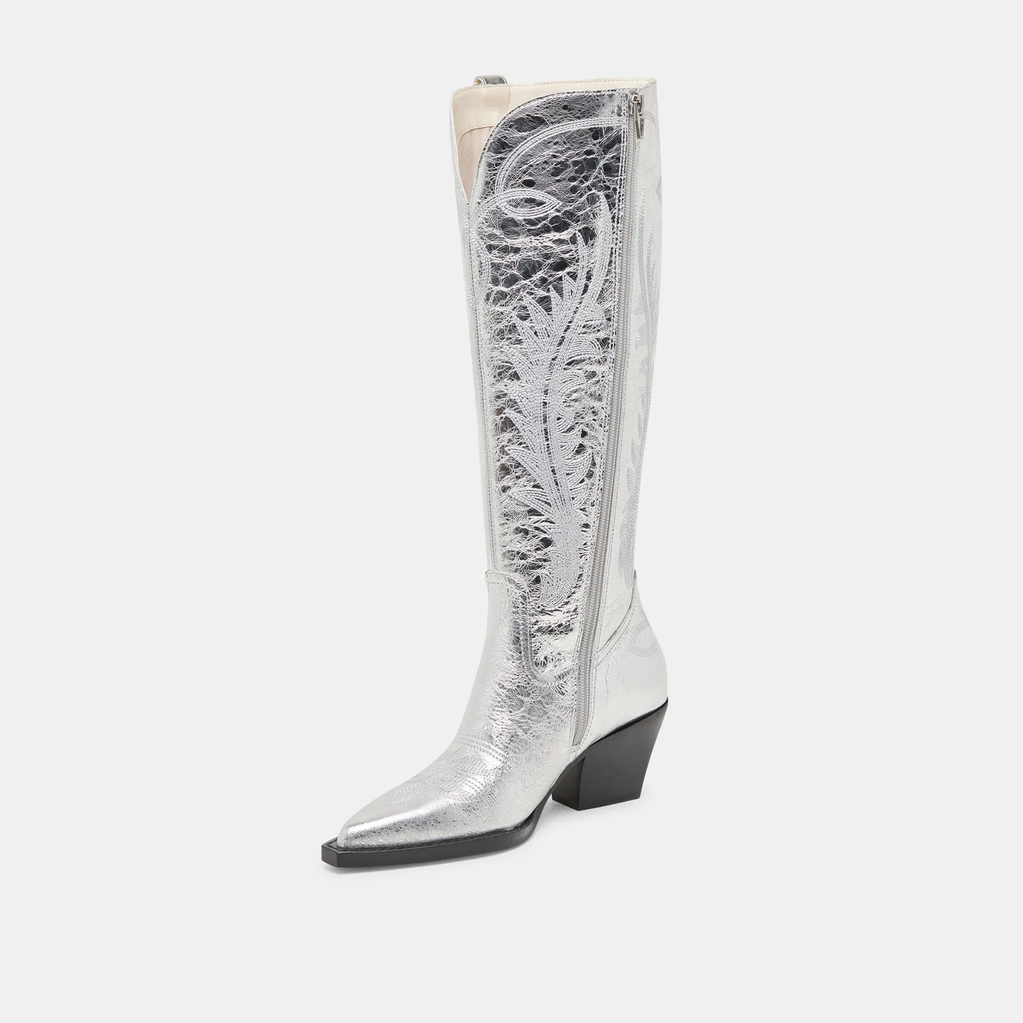 RYATT WIDE CALF BOOTS SILVER DISTRESSED LEATHER