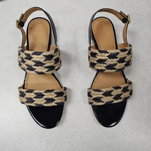Sandals Designer By Tory Burch In Blue & Cream, Size:7