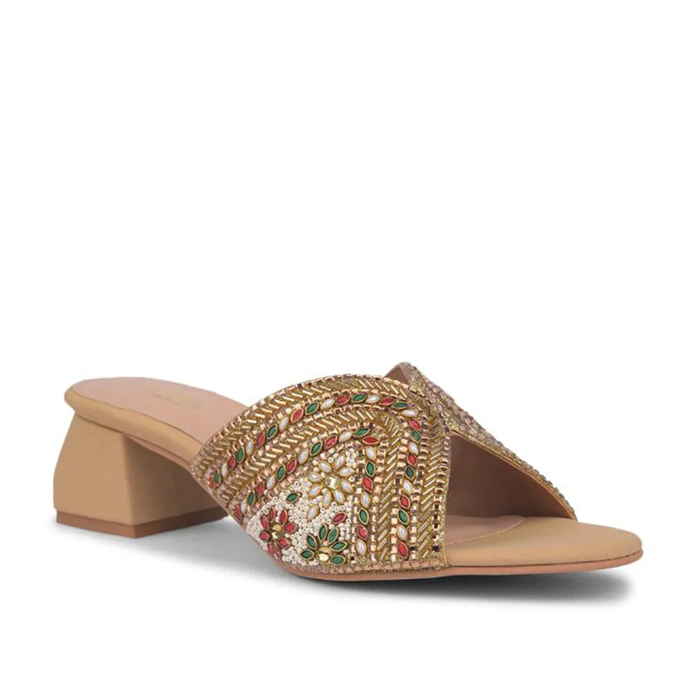 Senorita Casual Golden Ethnic Block Heel Sandal For Women STY-75 By Liberty