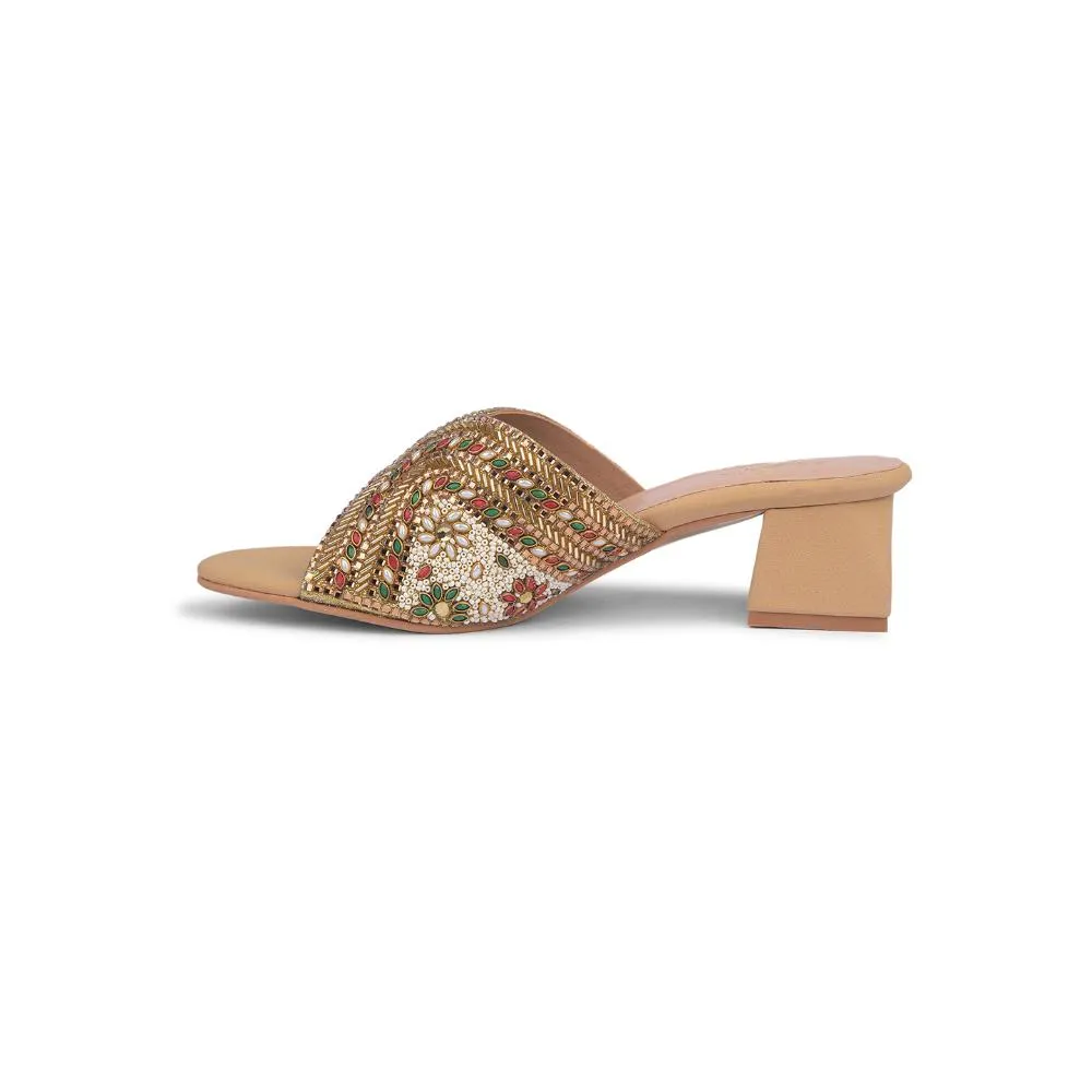Senorita Casual Golden Ethnic Block Heel Sandal For Women STY-75 By Liberty