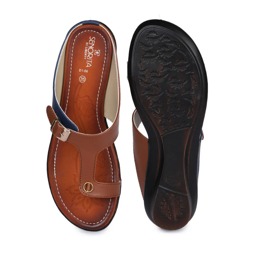 Senorita Ethnic Tan Toe Ring Slippers For Women D1-06 By Liberty