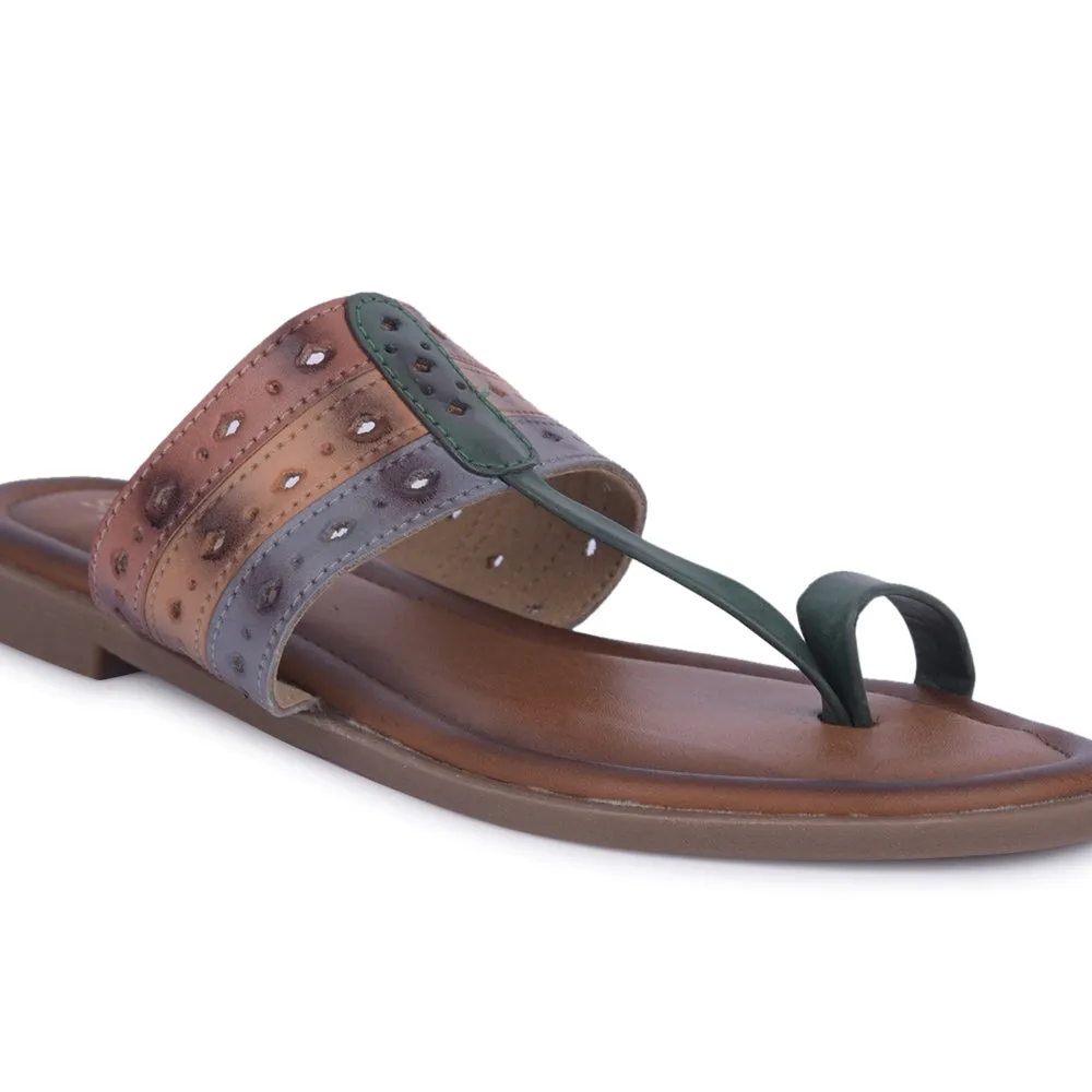 Senorita Green Ethnic Toe Ring Slippers For Women LAX-5 By Liberty