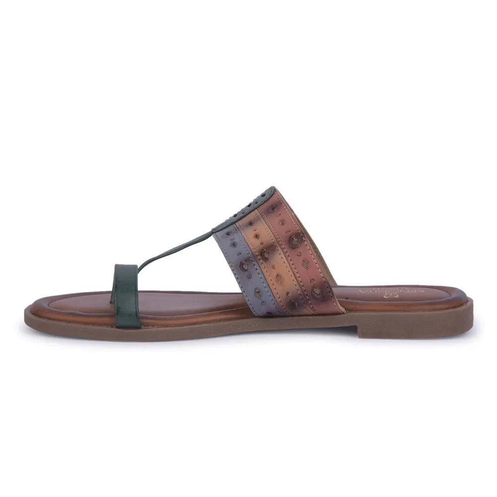 Senorita Green Ethnic Toe Ring Slippers For Women LAX-5 By Liberty