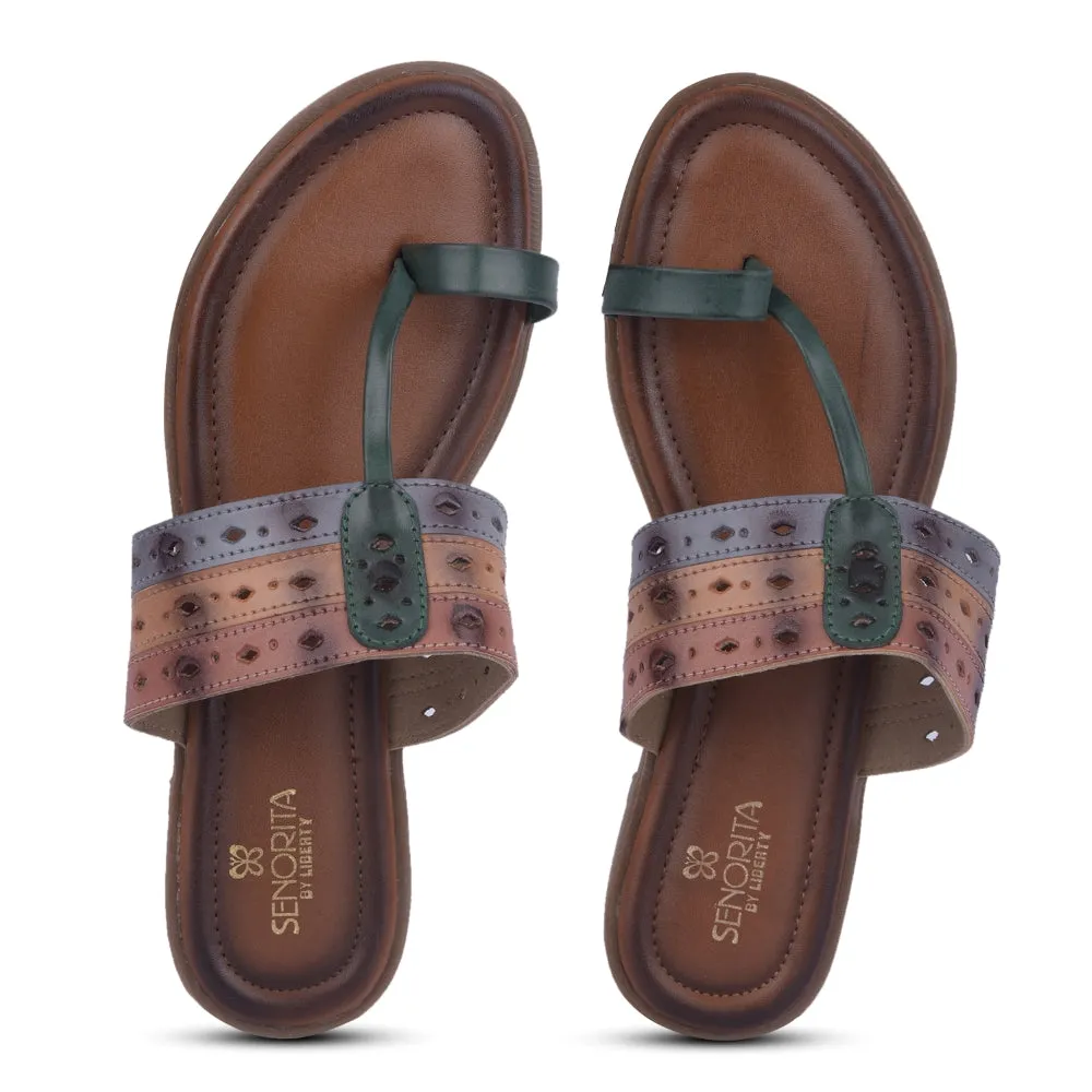Senorita Green Ethnic Toe Ring Slippers For Women LAX-5 By Liberty
