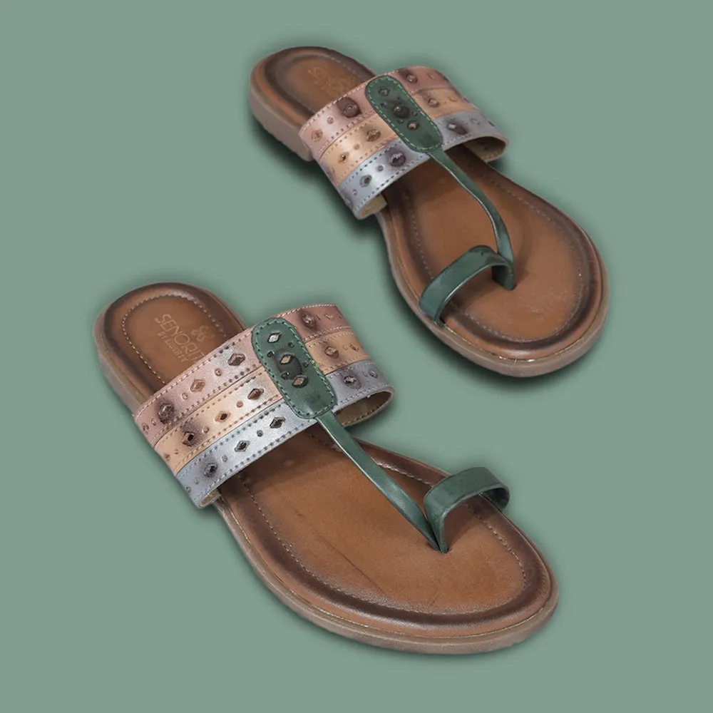 Senorita Green Ethnic Toe Ring Slippers For Women LAX-5 By Liberty