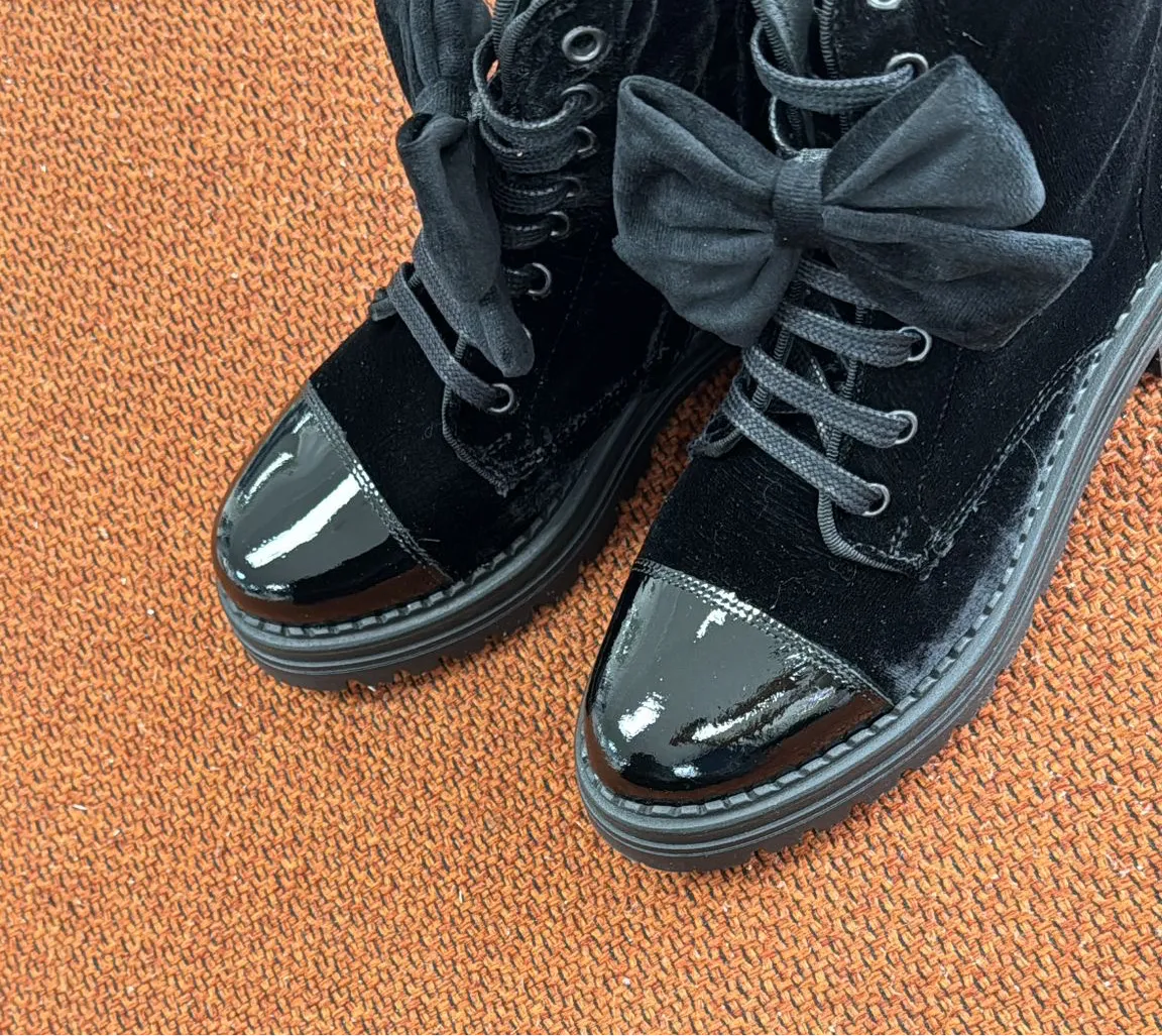 Spain Co Crushed Velvet Bow Boot