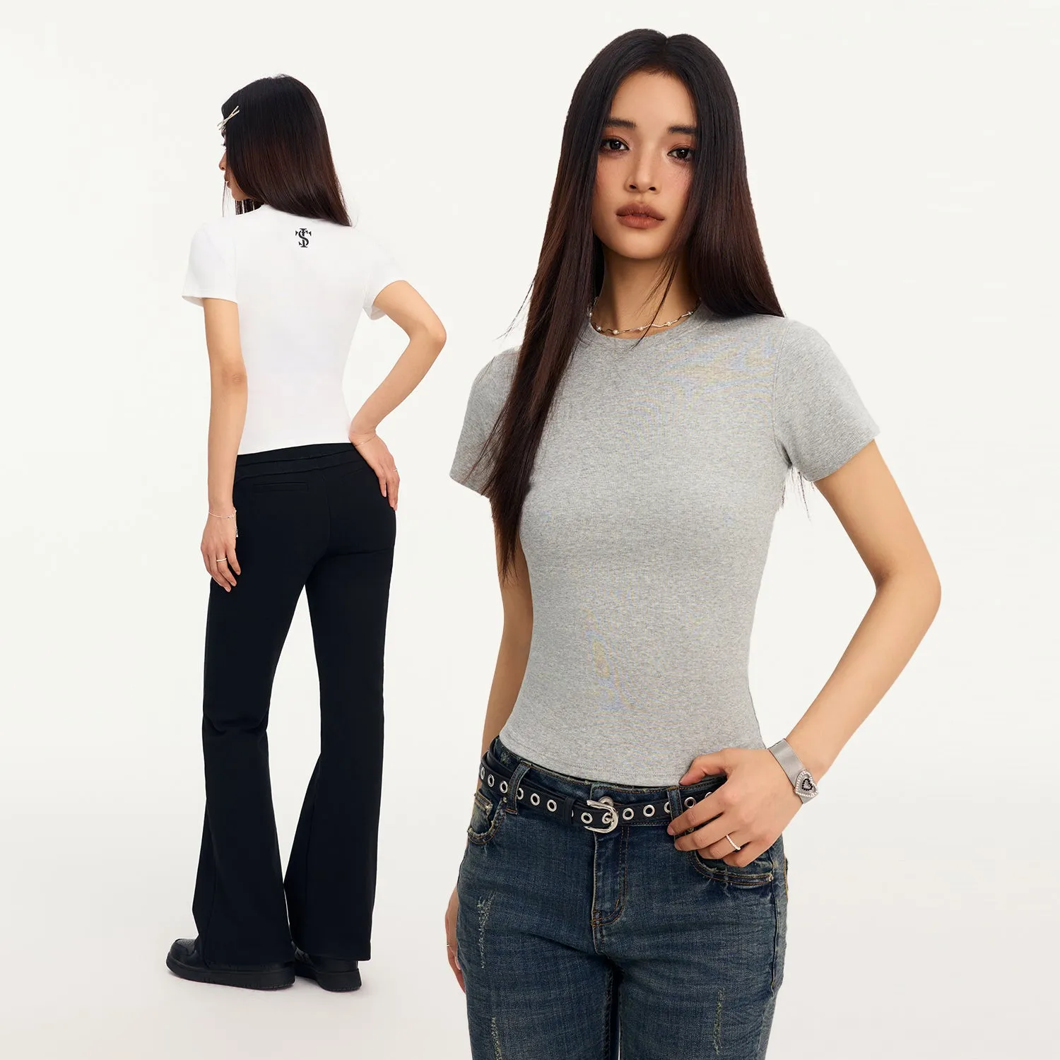 STK hourglass waist base short sleeve T-shirt