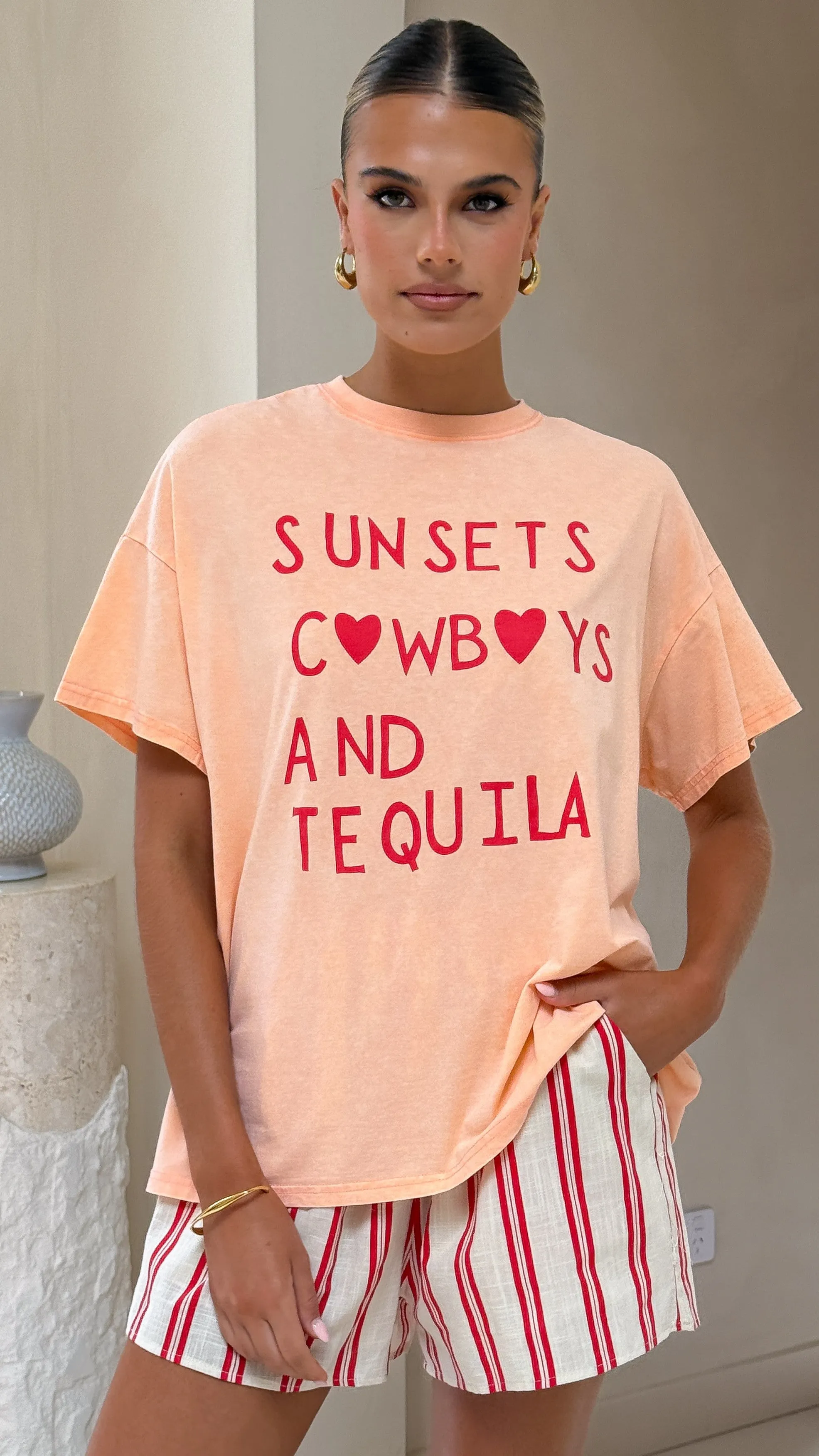 Sunsets & Cowboys Top and Shorts Set - Peach