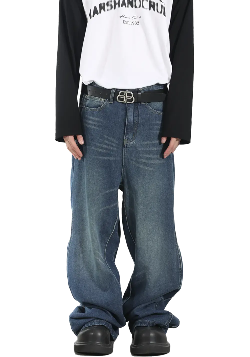 Three-Dimensional Twisted Wave Embroidered Washed Denim Trousers