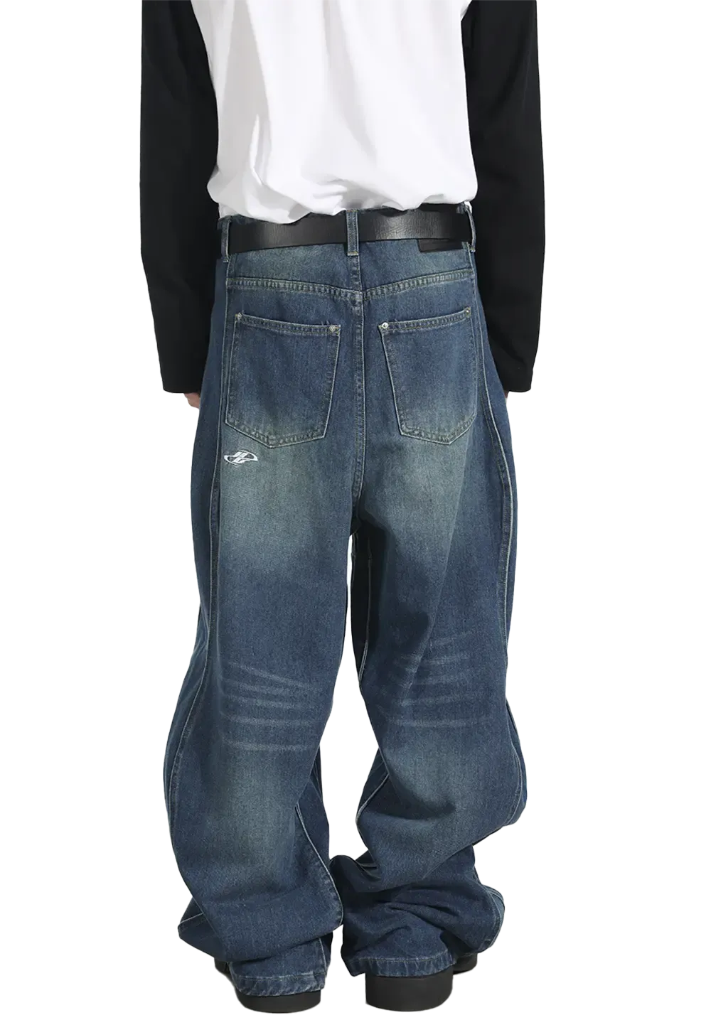 Three-Dimensional Twisted Wave Embroidered Washed Denim Trousers