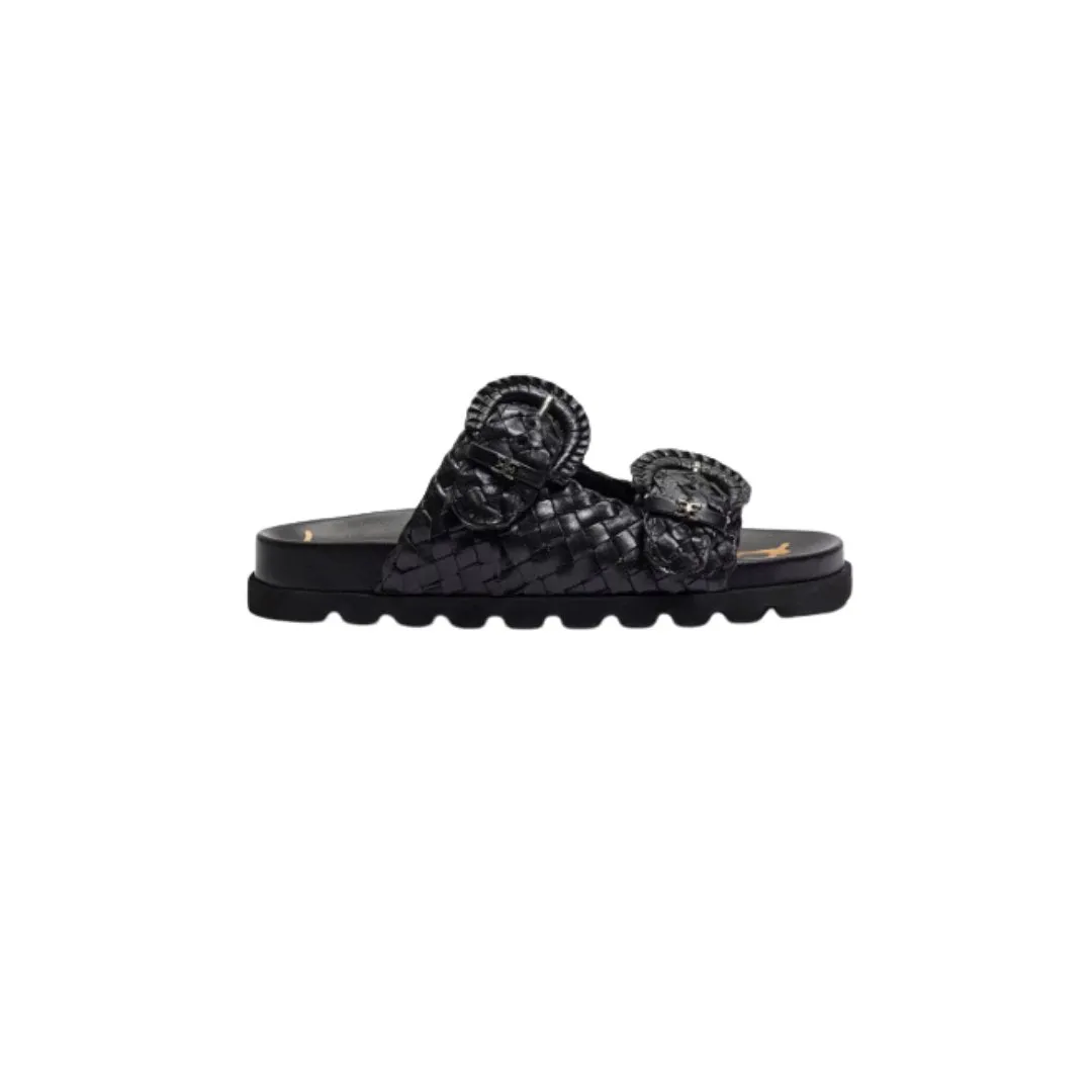 Tiffanie Slide Footbed Sandal Black Woven Leather