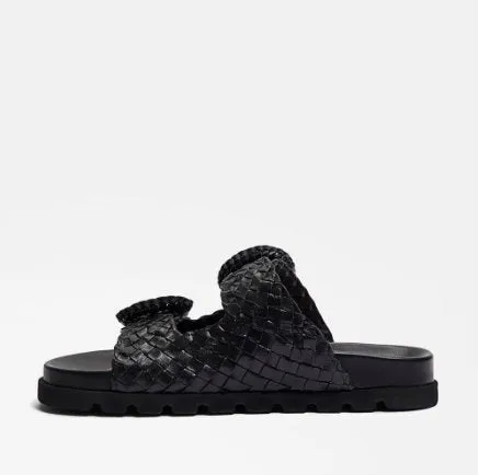 Tiffanie Slide Footbed Sandal Black Woven Leather