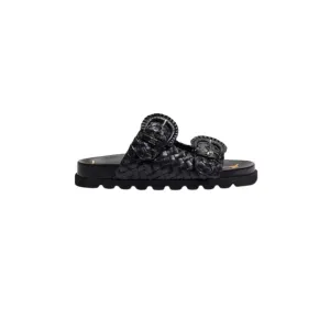 Tiffanie Slide Footbed Sandal Black Woven Leather