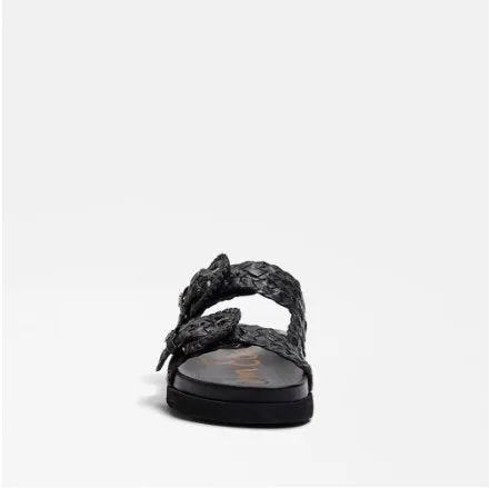 Tiffanie Slide Footbed Sandal Black Woven Leather