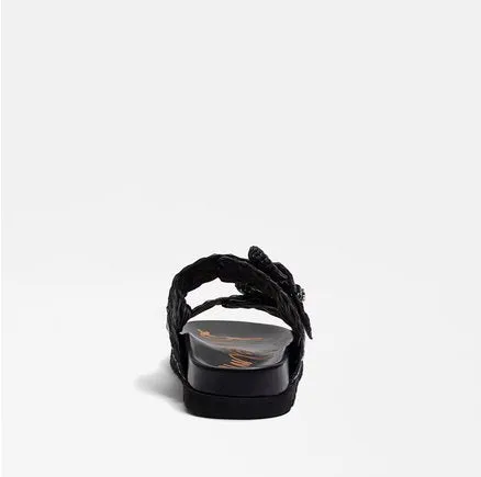 Tiffanie Slide Footbed Sandal Black Woven Leather