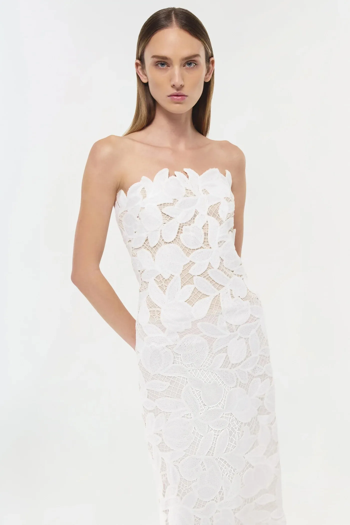 Valletta Strapless Embroidered Dress - White