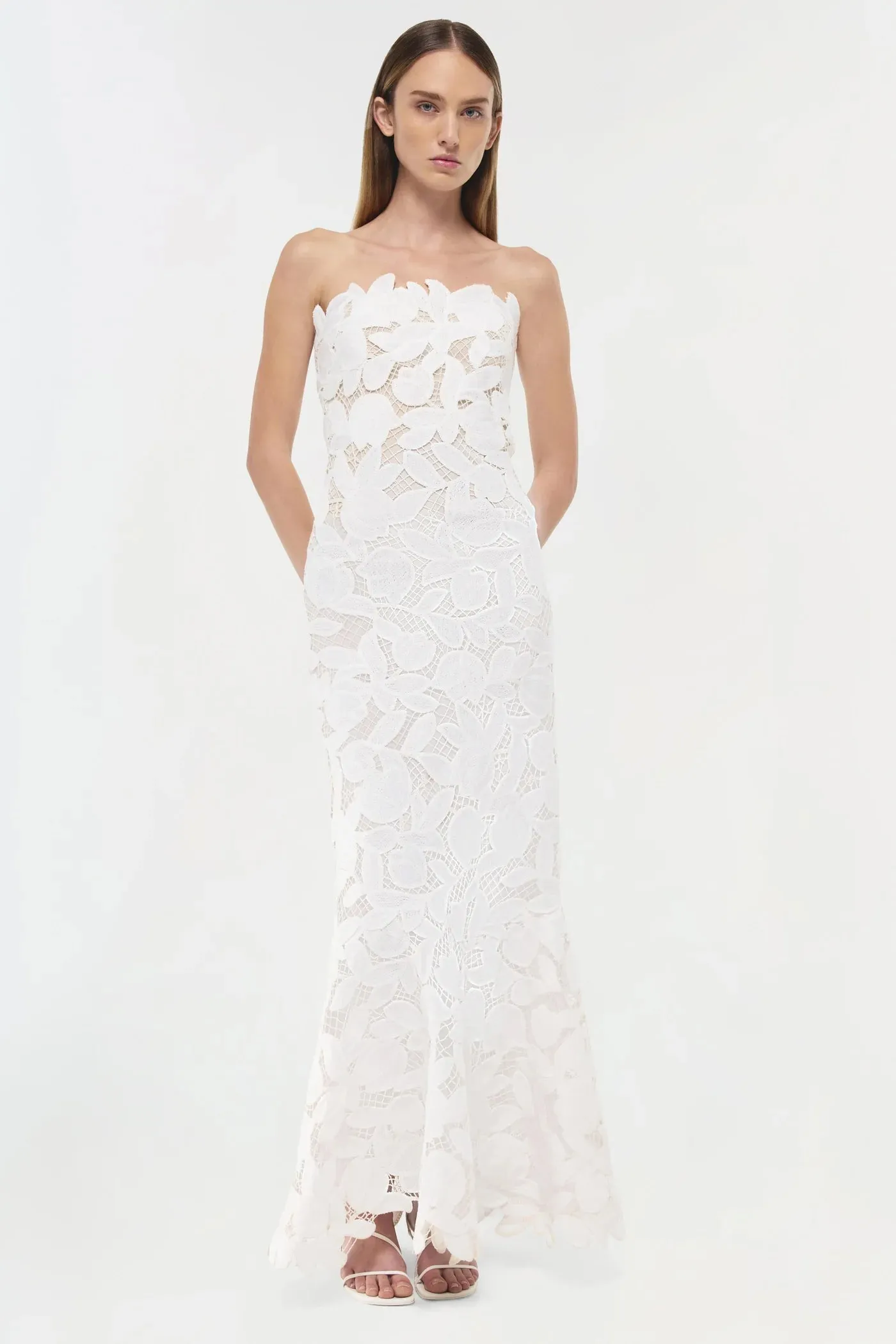 Valletta Strapless Embroidered Dress - White