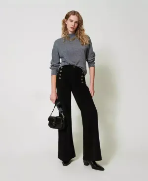 Velvet Trousers with Buttons - Nero