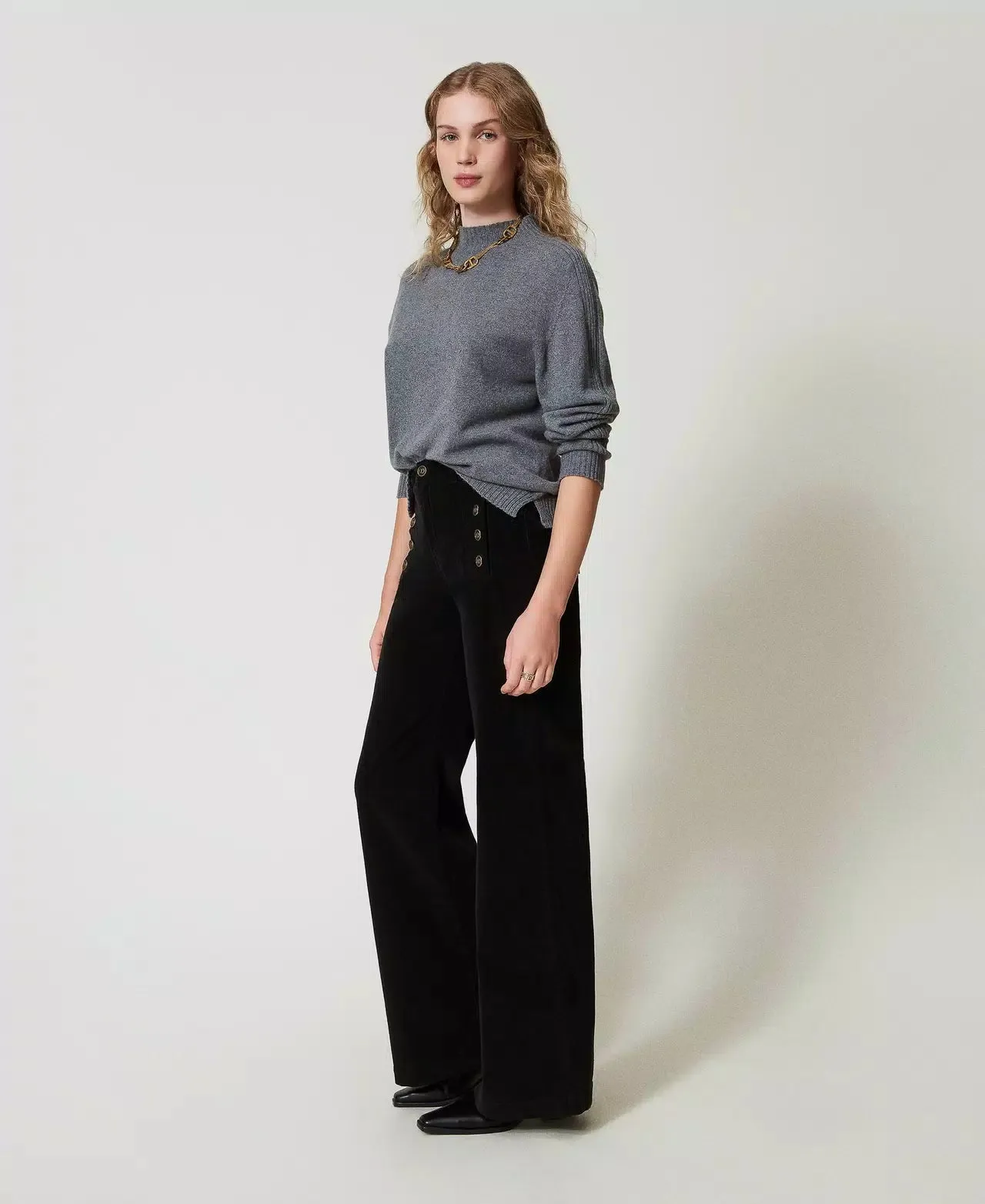 Velvet Trousers with Buttons - Nero