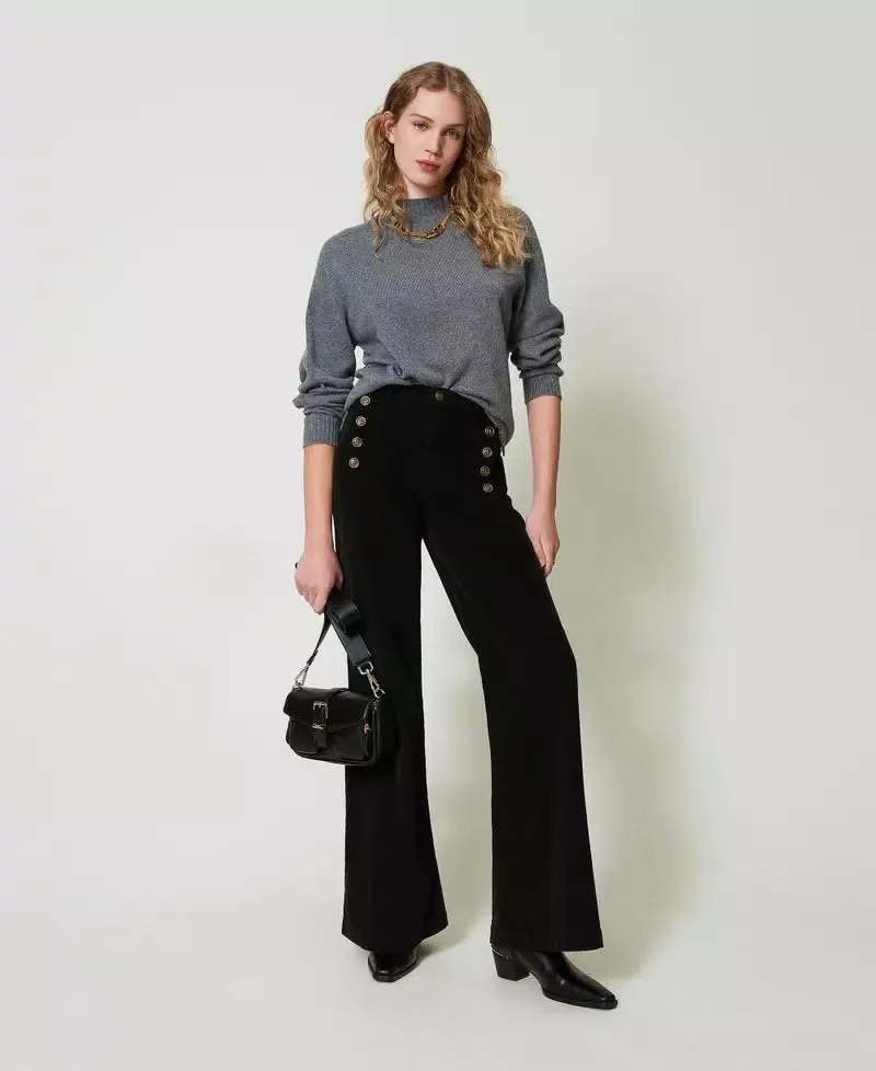 Velvet Trousers with Buttons - Nero