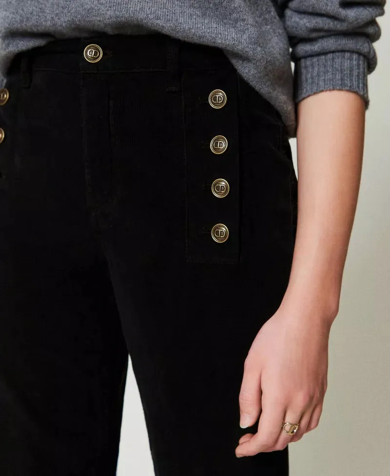 Velvet Trousers with Buttons - Nero